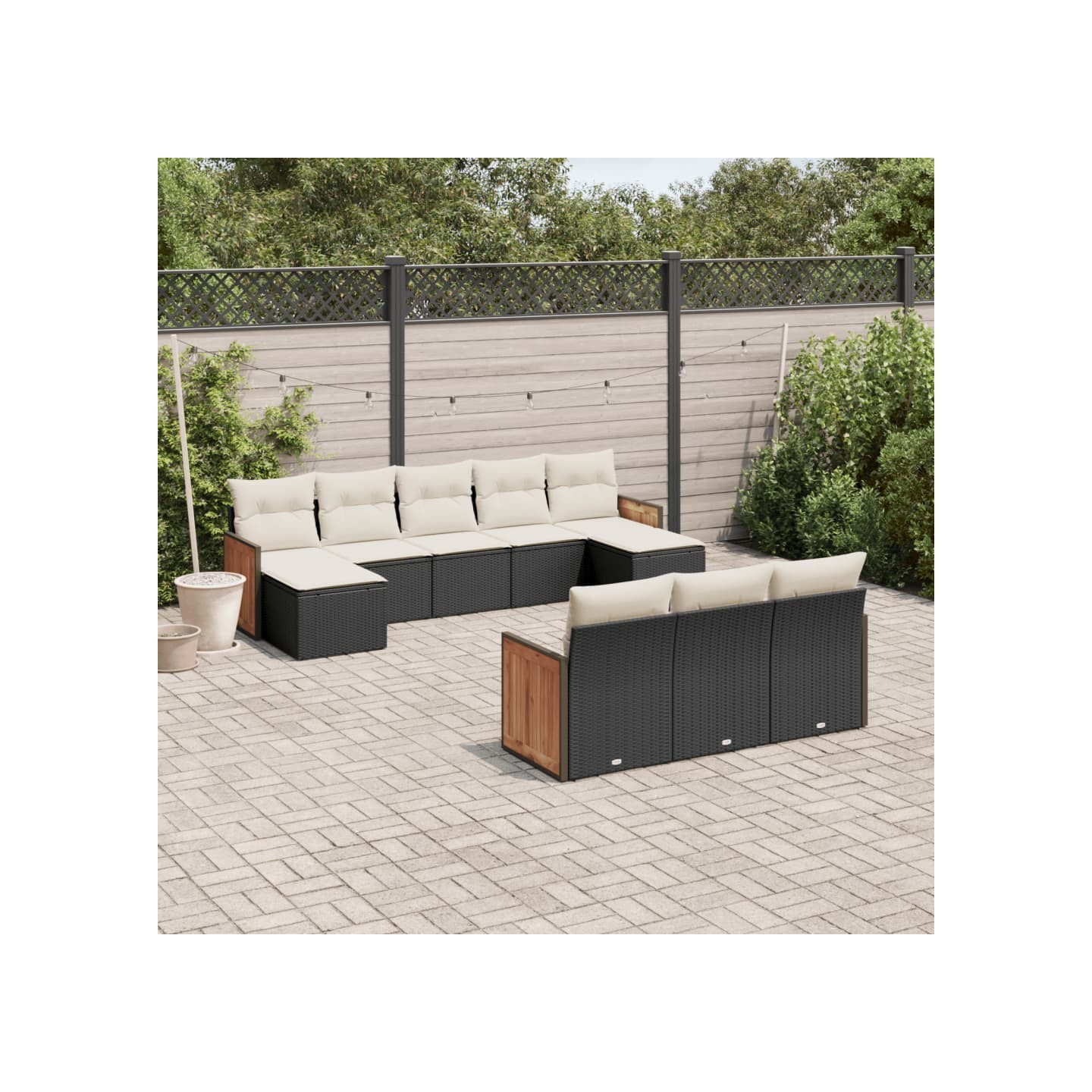 Salon de jardin 10 pcs avec coussins noir résine tressée