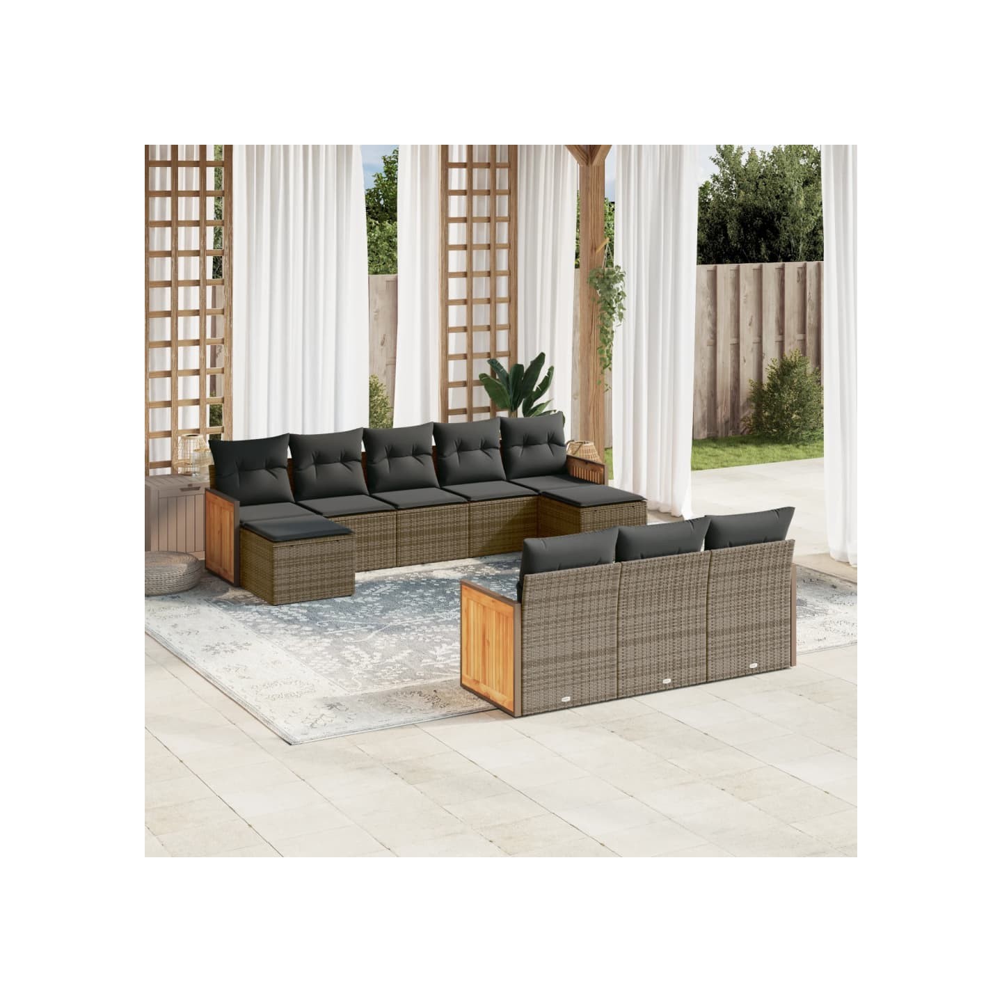 Salon de jardin avec coussins 10 pcs gris résine tressée