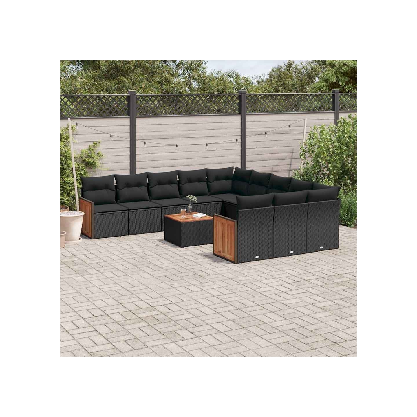 Salon de jardin 12 pcs avec coussins noir résine tressée