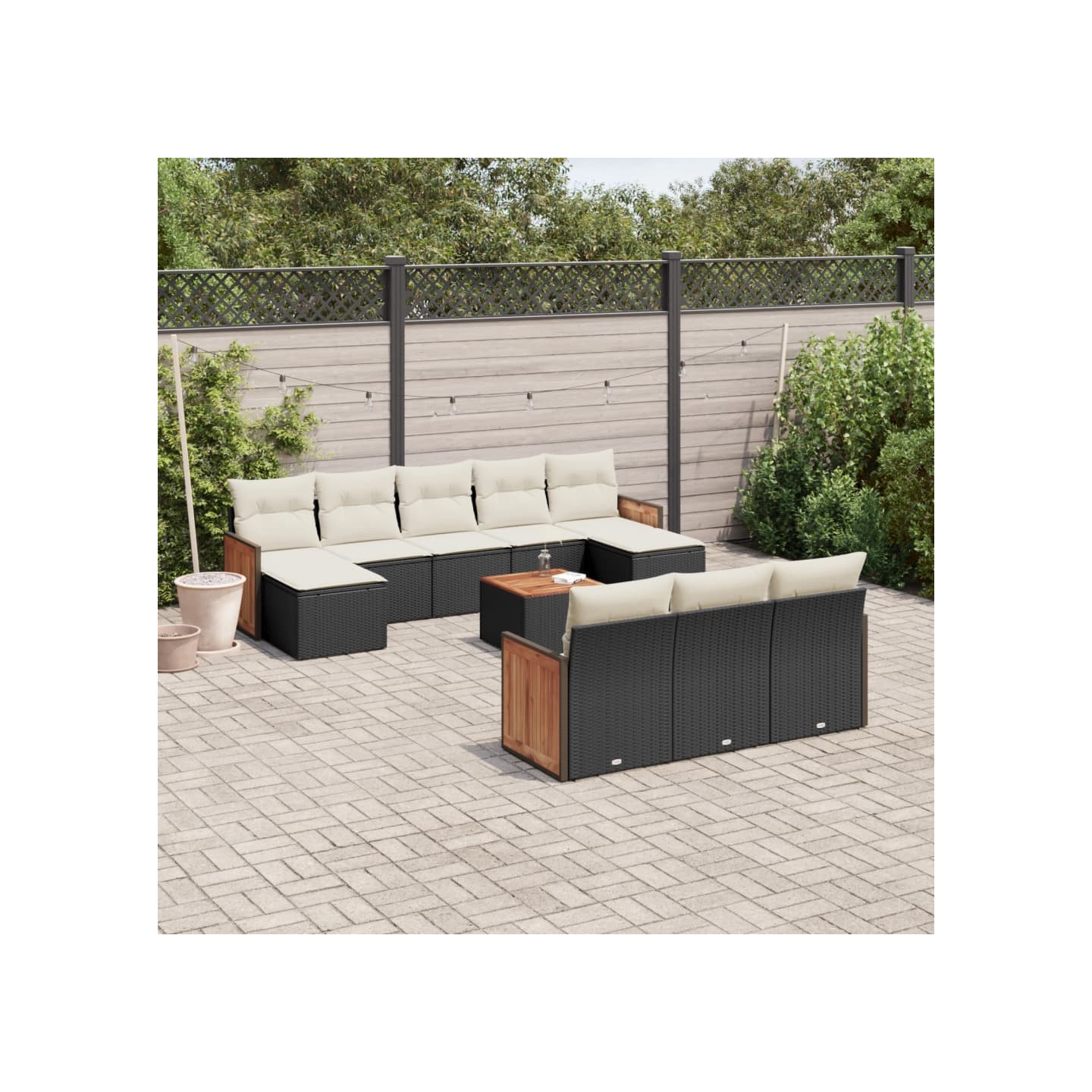 Salon de jardin 11 pcs avec coussins noir résine tressée