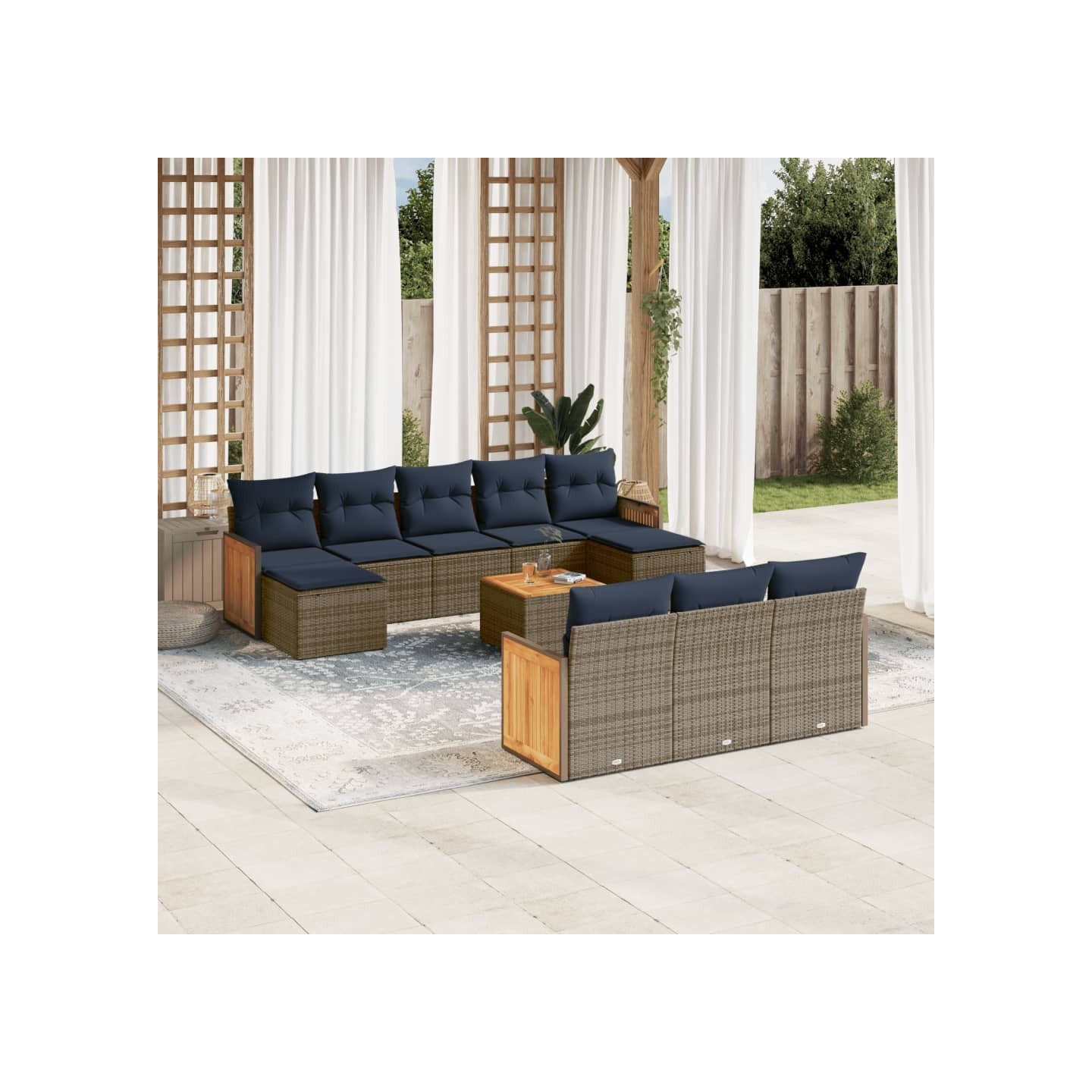 Ensemble de canapé de jardin 11 pcs avec coussins gris