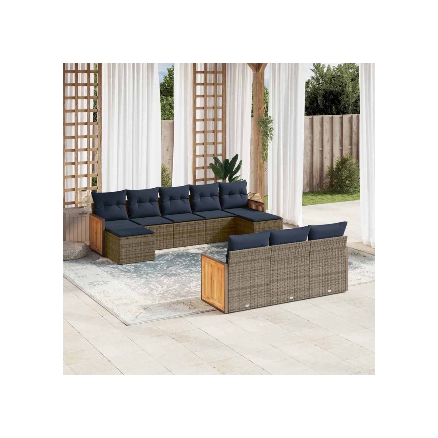 Ensemble de canapé de jardin 10 pcs avec coussins gris