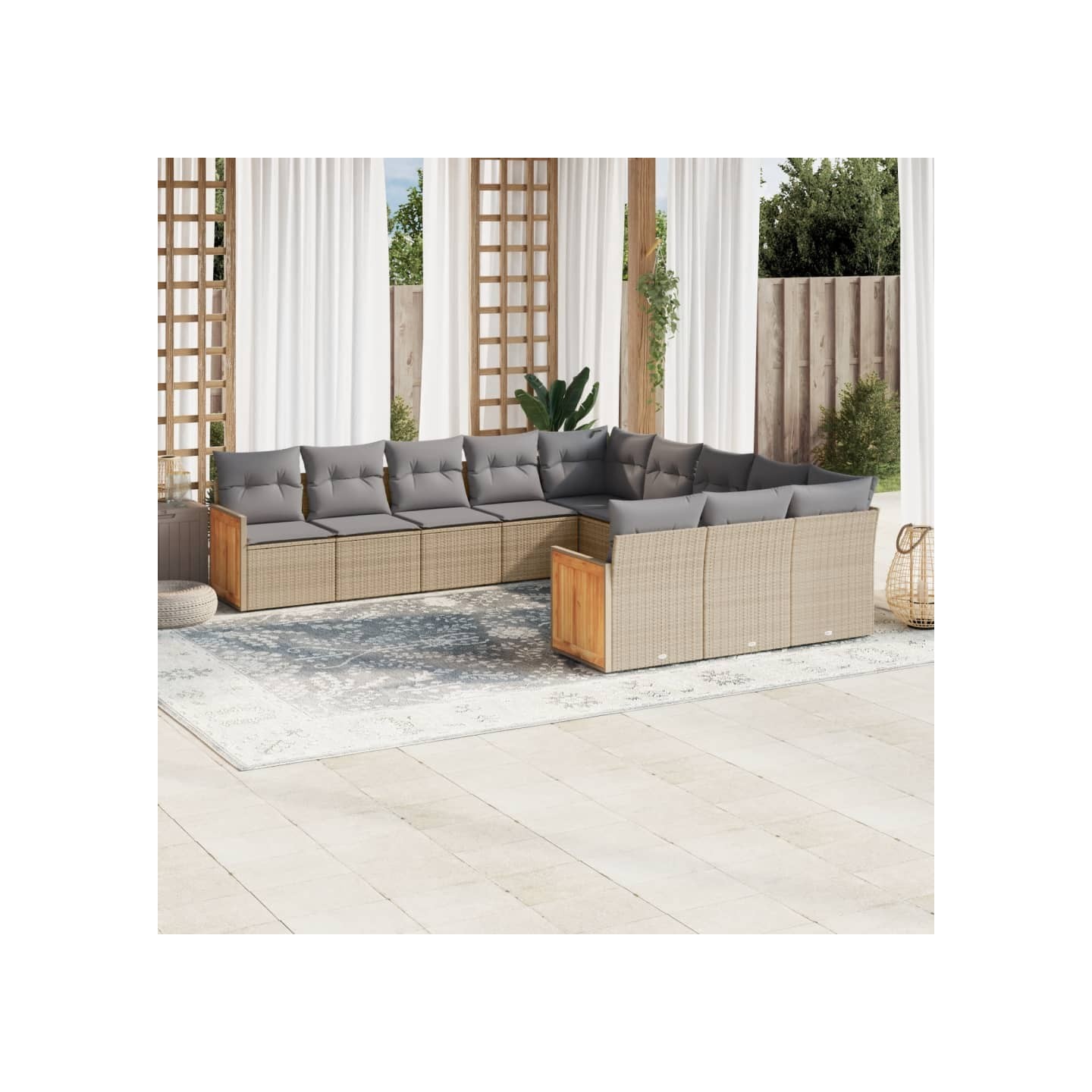 Salon de jardin 11 pcs avec coussins beige résine tressée