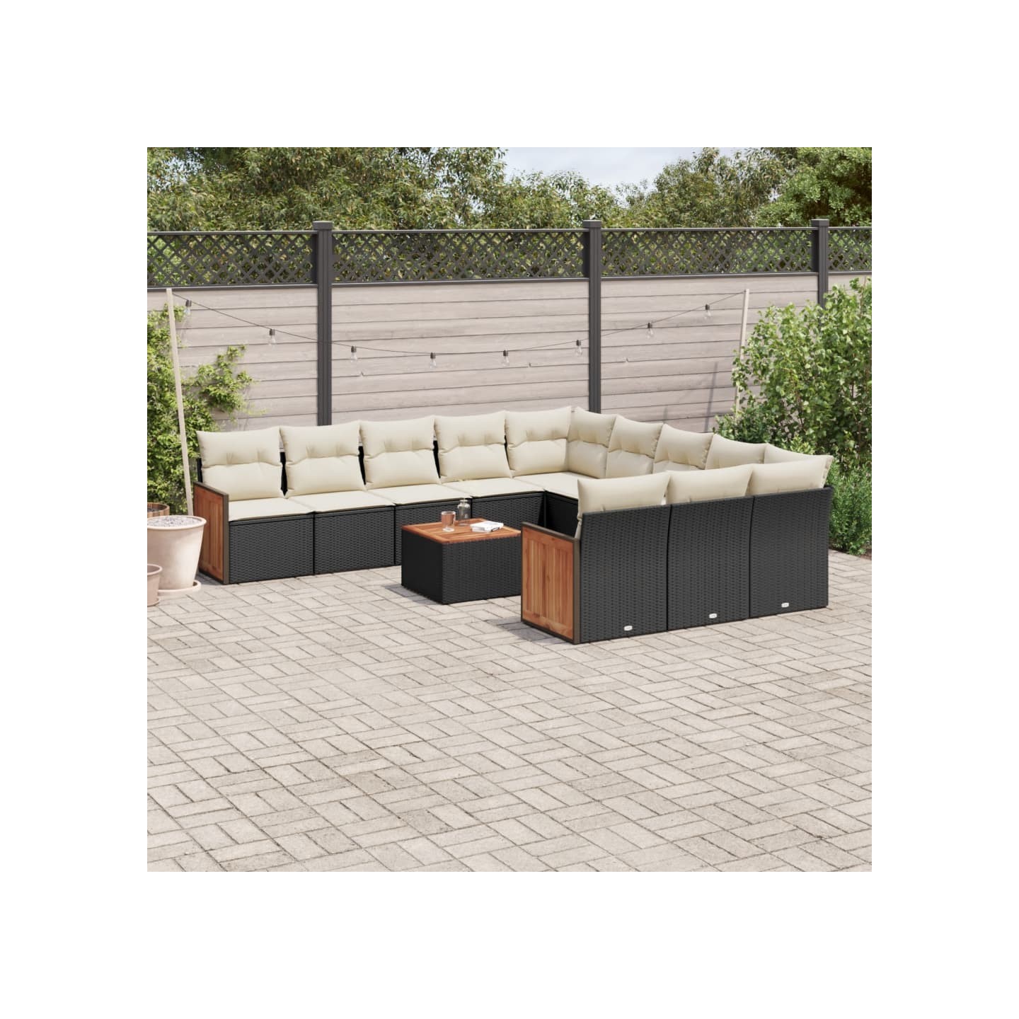 Salon de jardin 12 pcs avec coussins noir résine tressée