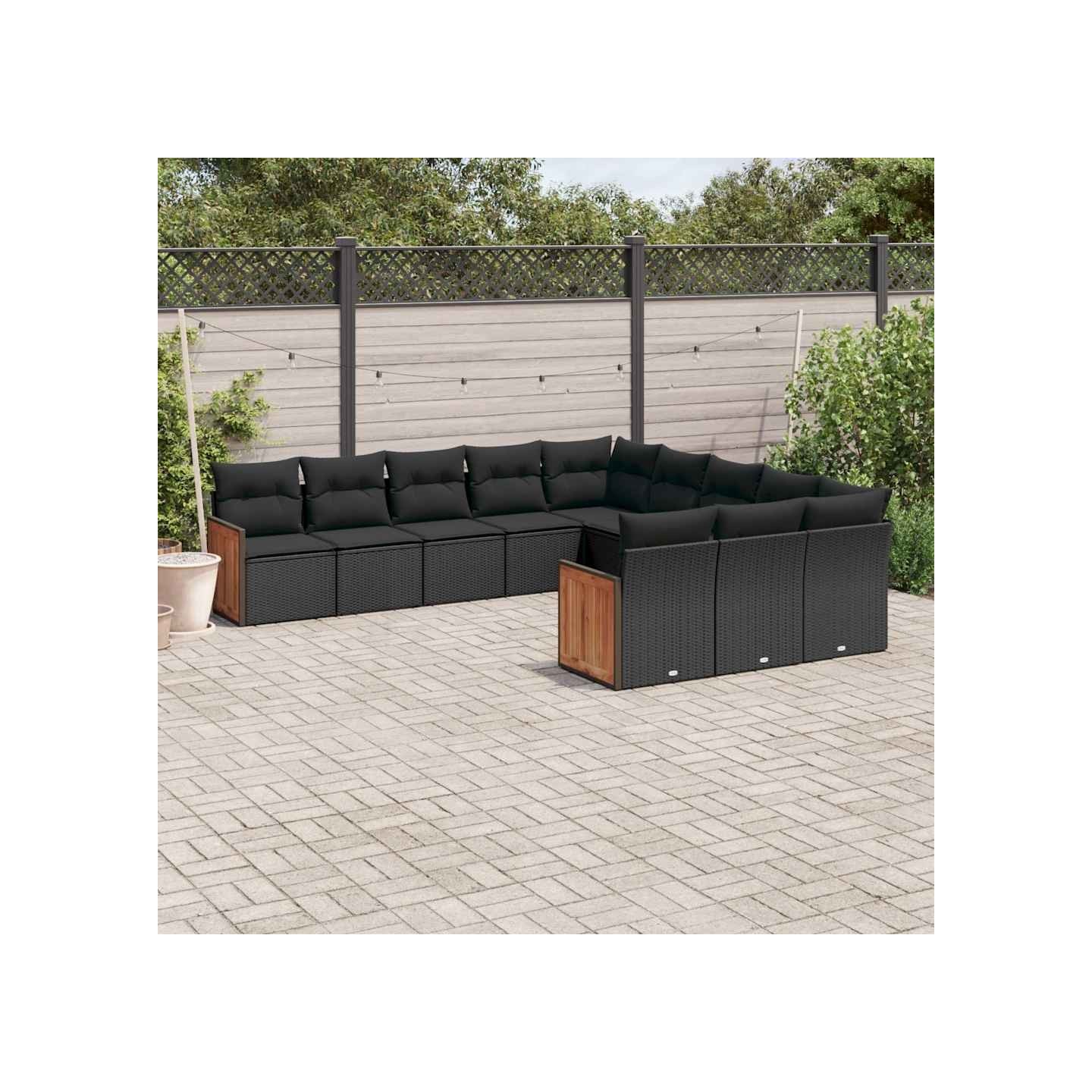 Salon de jardin 11 pcs avec coussins noir résine tressée