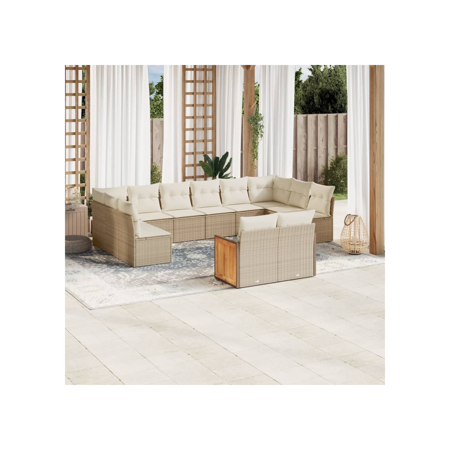 Salon de jardin avec coussins 12 pcs beige résine tressée