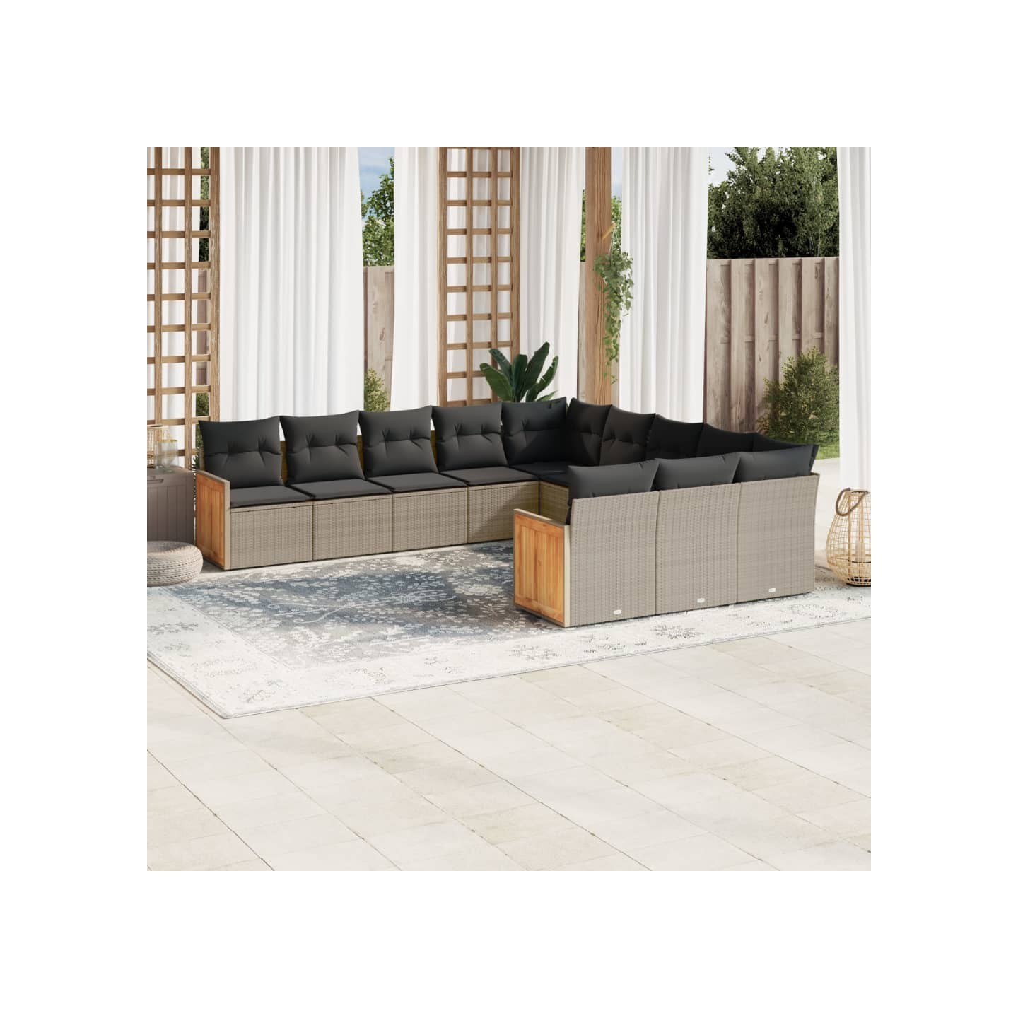 Salon de jardin 11 pcs avec coussins gris résine tressée