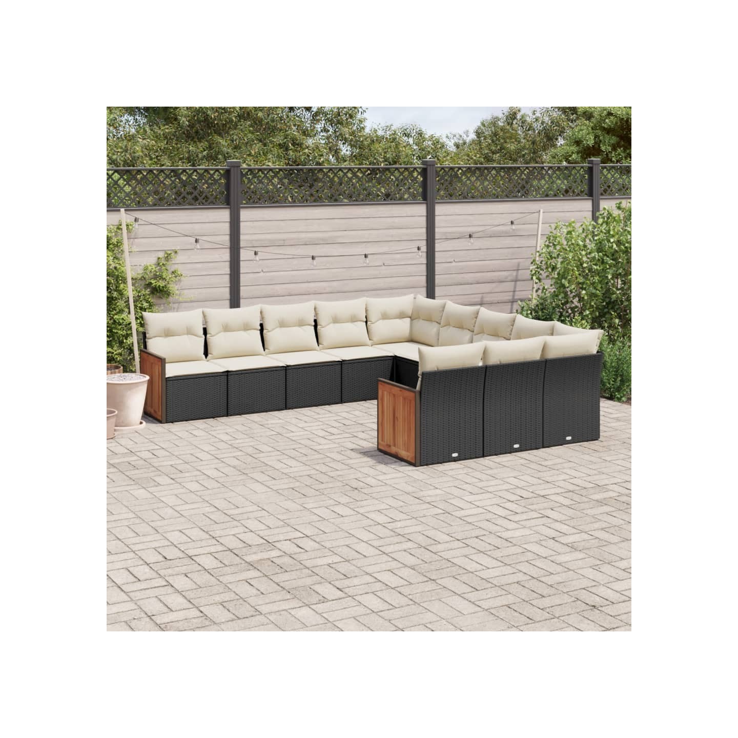 Salon de jardin 11 pcs avec coussins noir résine tressée