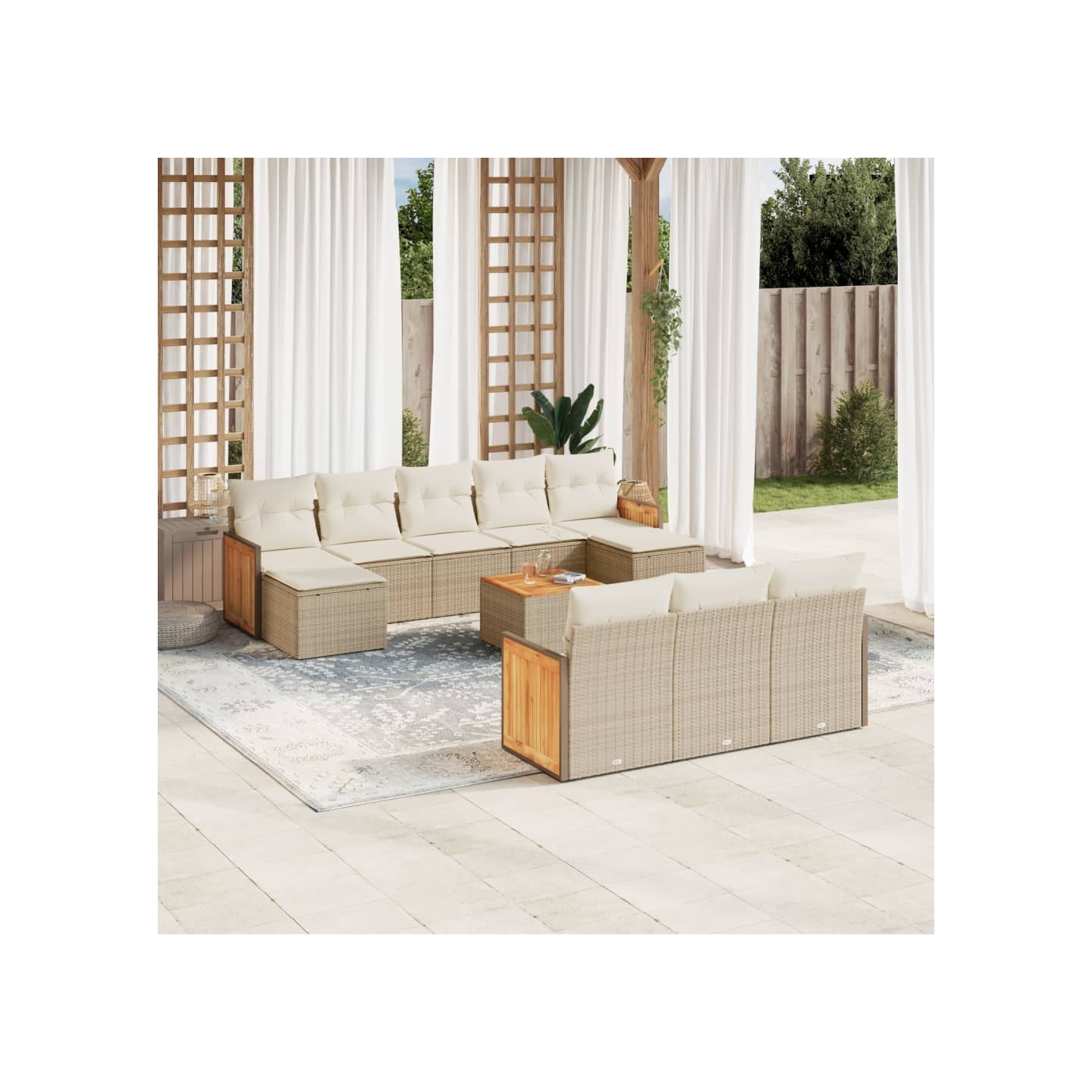 Salon de jardin 11 pcs avec coussins beige résine tressée