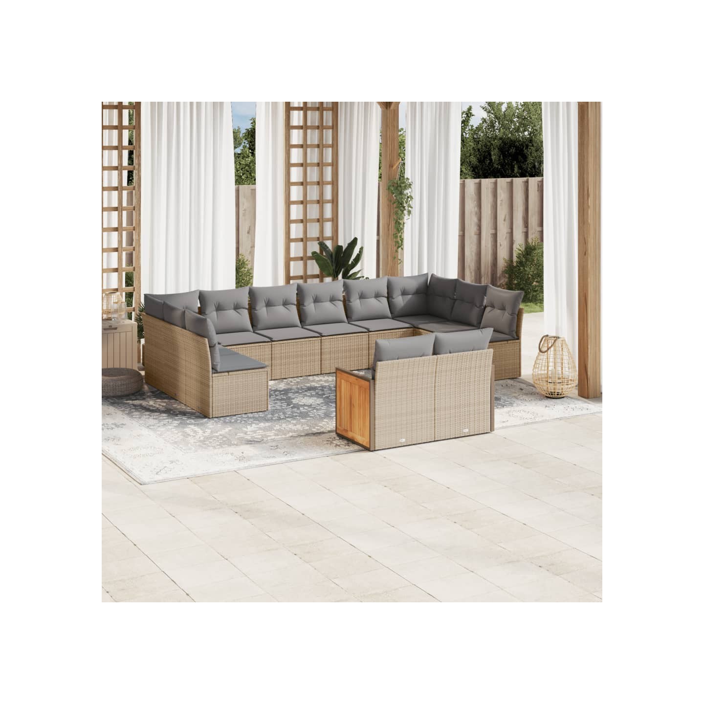 Salon de jardin avec coussins 12 pcs beige résine tressée