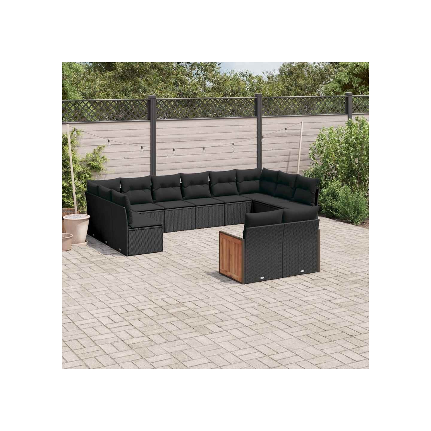 Salon de jardin 12 pcs avec coussins noir résine tressée