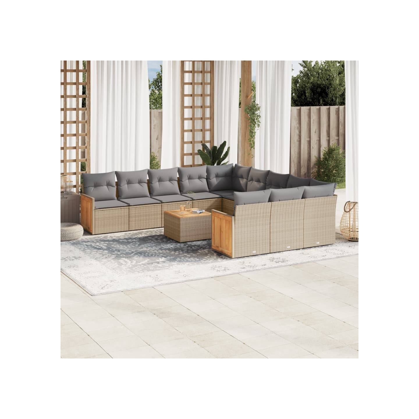 Salon de jardin avec coussins 12 pcs beige résine tressée