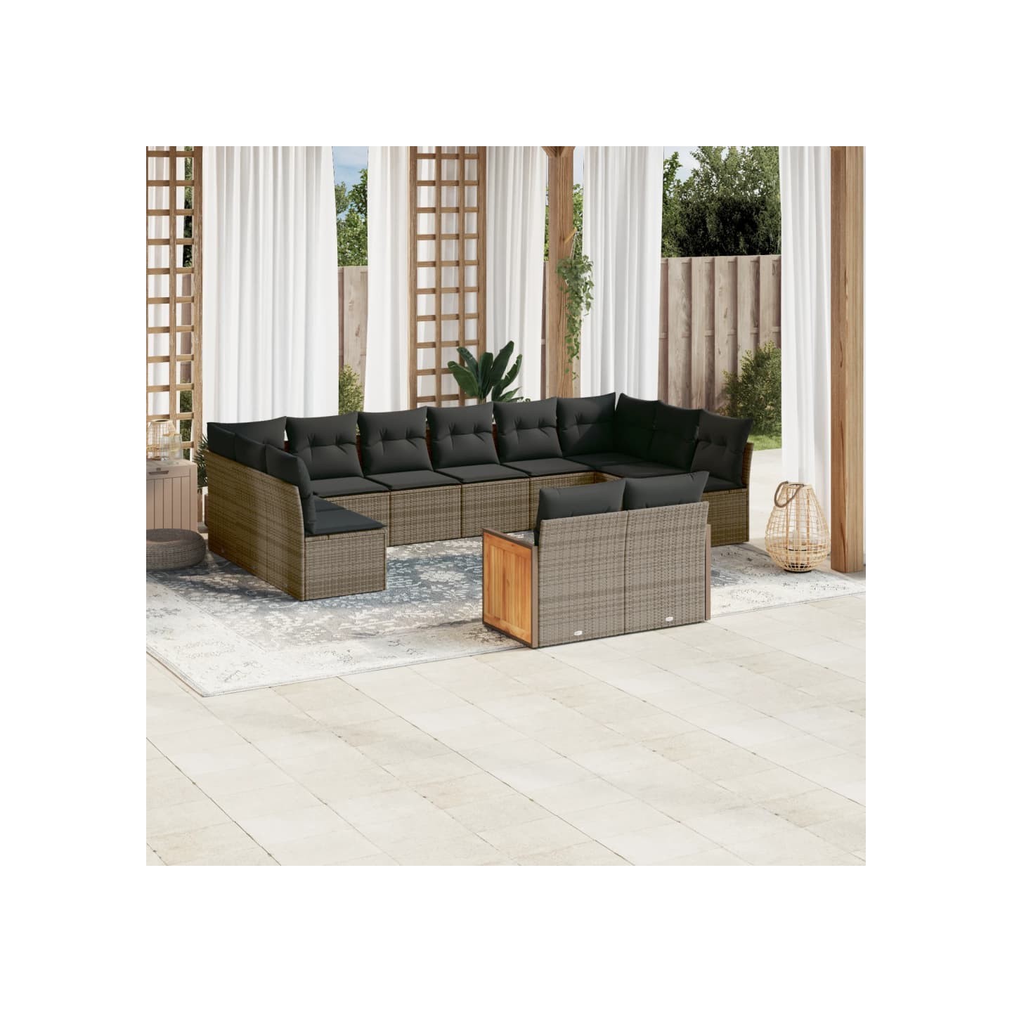Salon de jardin avec coussins 12 pcs gris résine tressée