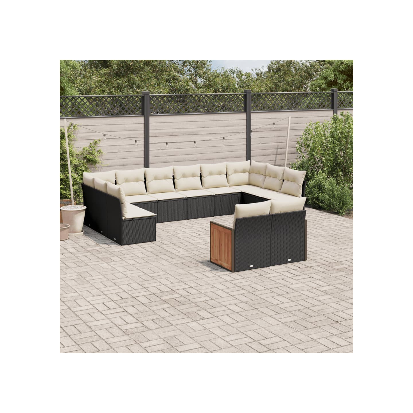 Salon de jardin 12 pcs avec coussins noir résine tressée