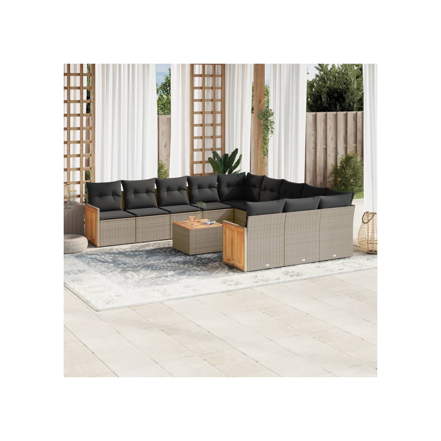 Salon de jardin avec coussins 12 pcs gris résine tressée