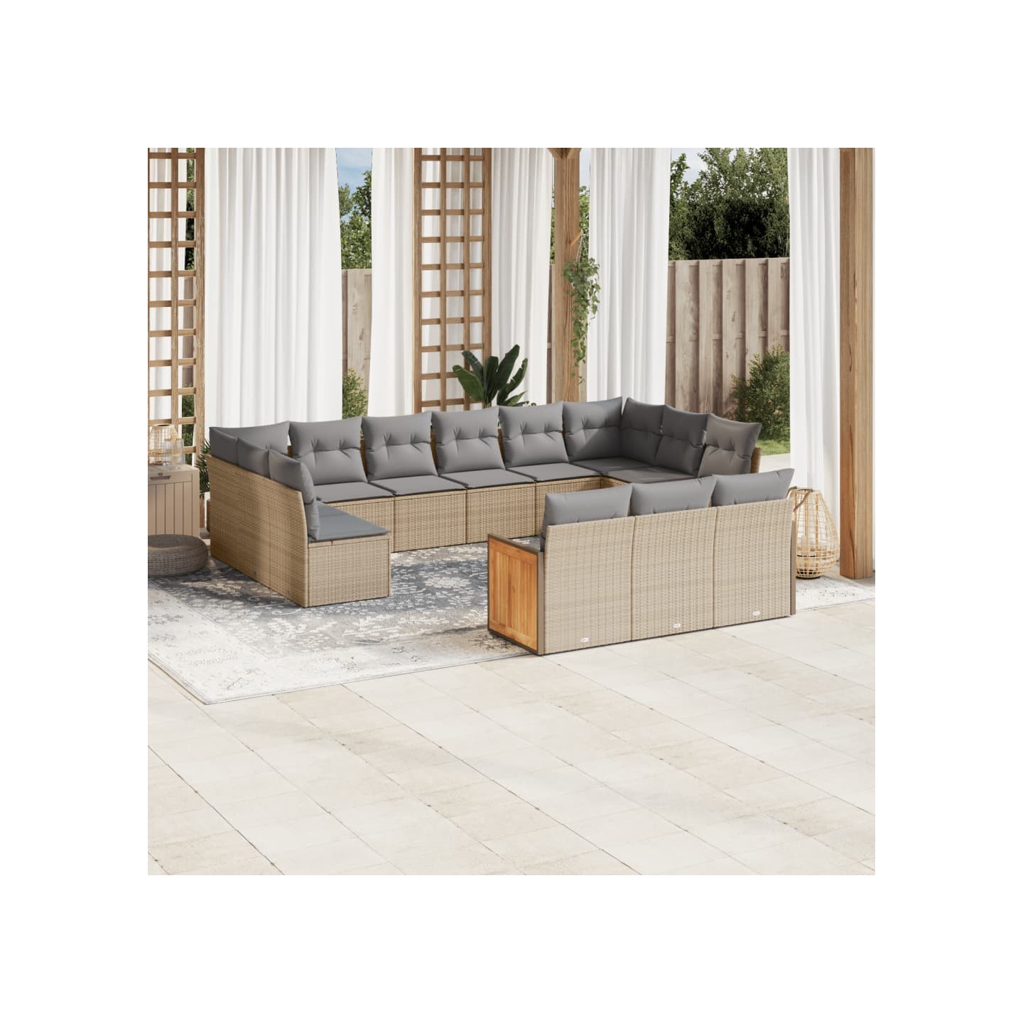 Salon de jardin avec coussins 13 pcs beige résine tressée