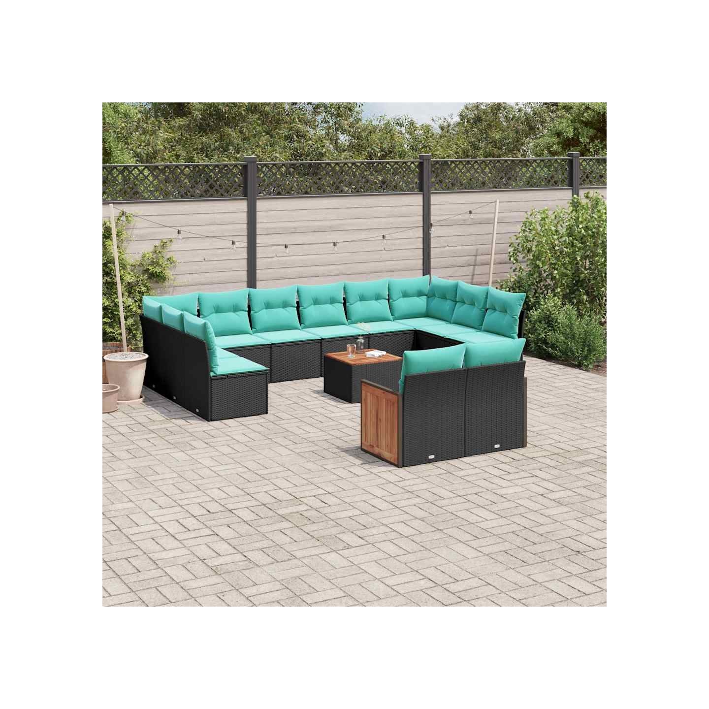 Ensemble de canapé de jardin 13 pcs avec coussins noir