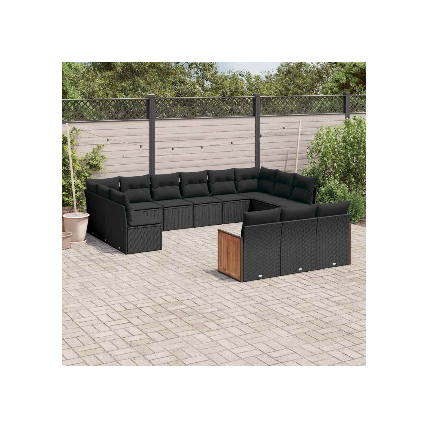 Salon de jardin avec coussins 13 pcs noir résine tressée