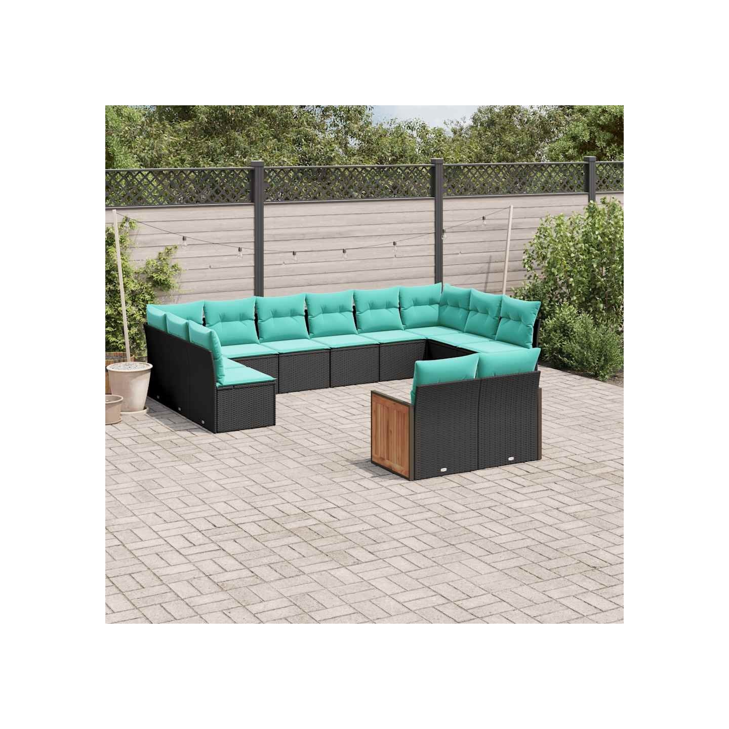 Salon de jardin avec coussins 12 pcs noir résine tressée