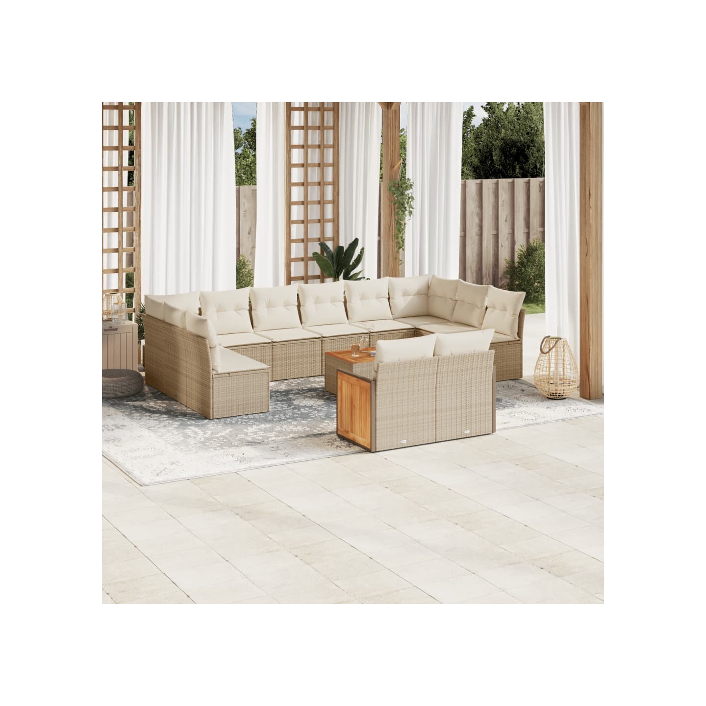 Salon de jardin avec coussins 13 pcs beige résine tressée