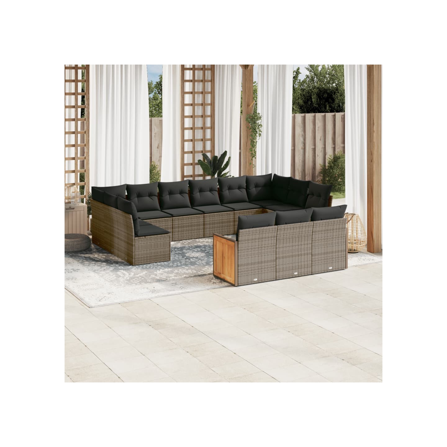 Salon de jardin avec coussins 13 pcs gris résine tressée