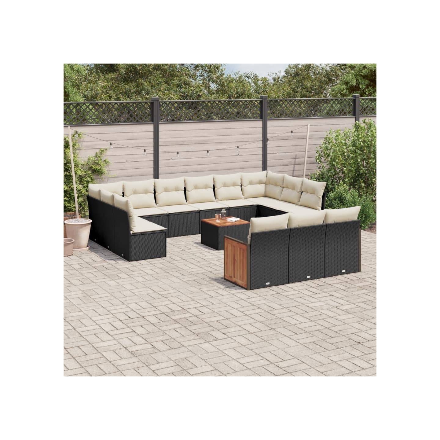 Salon de jardin avec coussins 14 pcs noir résine tressée