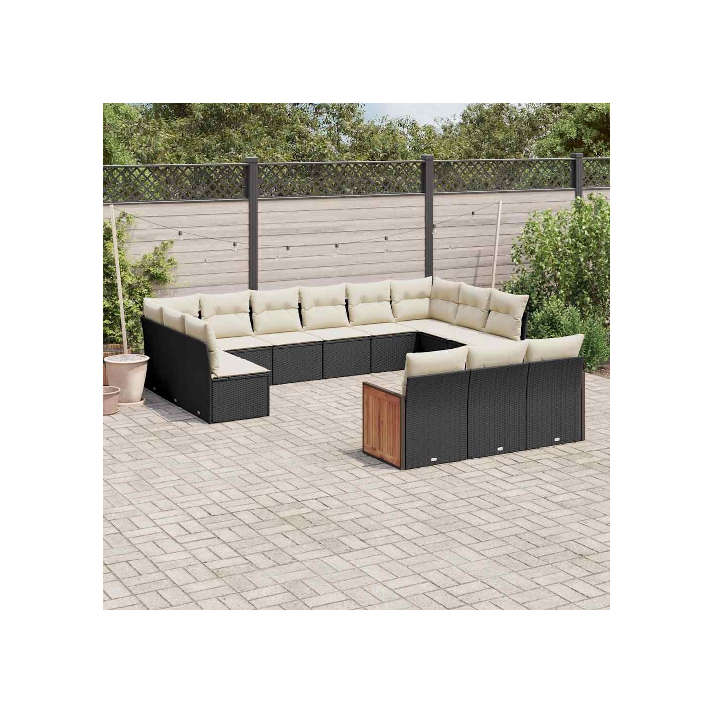 Salon de jardin avec coussins 13 pcs noir résine tressée