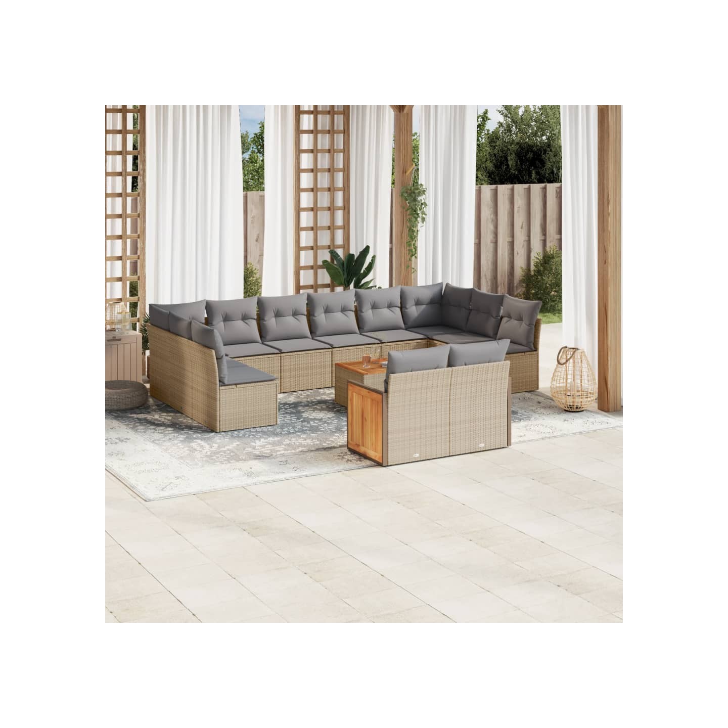 Salon de jardin avec coussins 13 pcs beige résine tressée
