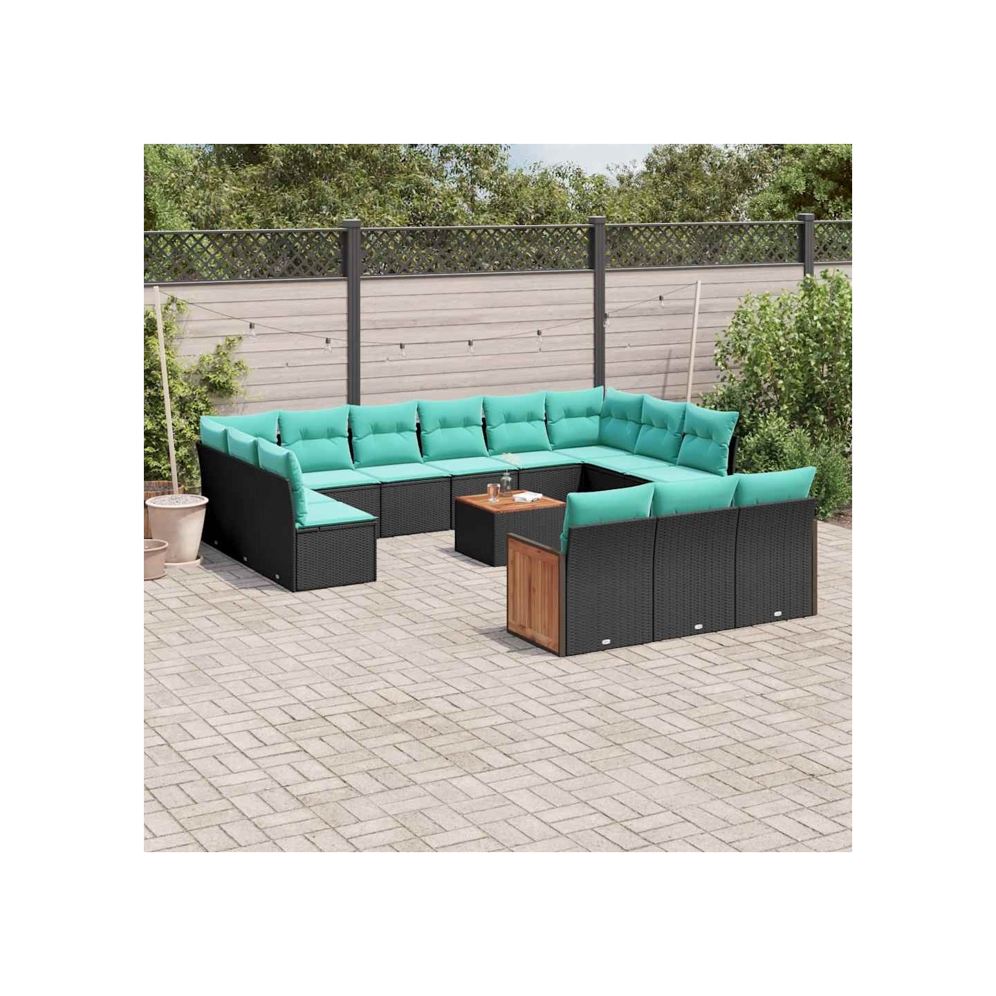 Ensemble de canapé de jardin 14 pcs avec coussins noir