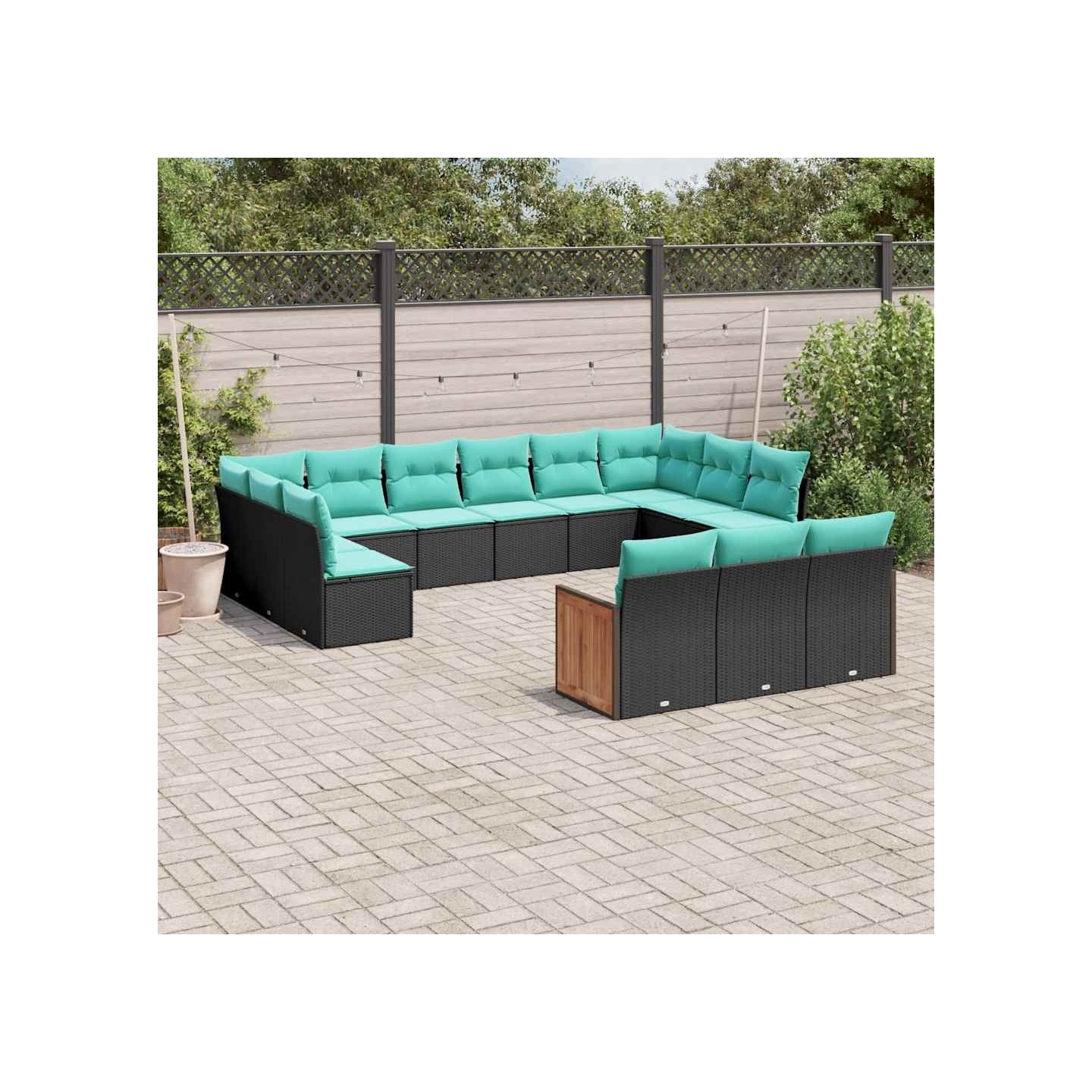 Salon de jardin avec coussins 13 pcs noir résine tressée