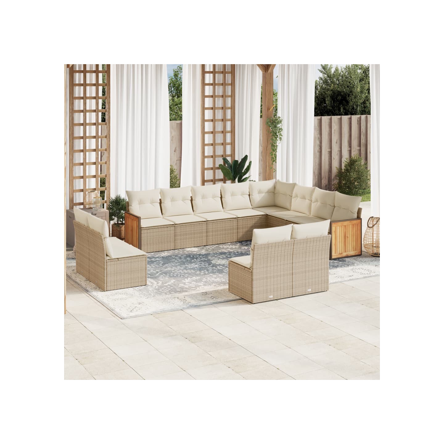 Salon de jardin avec coussins 12 pcs beige résine tressée