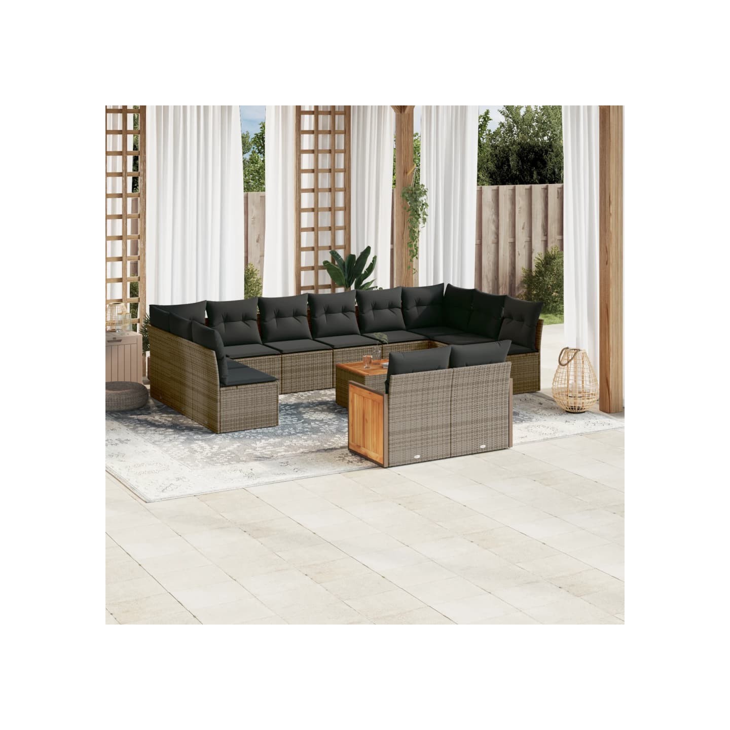 Salon de jardin avec coussins 13 pcs gris résine tressée