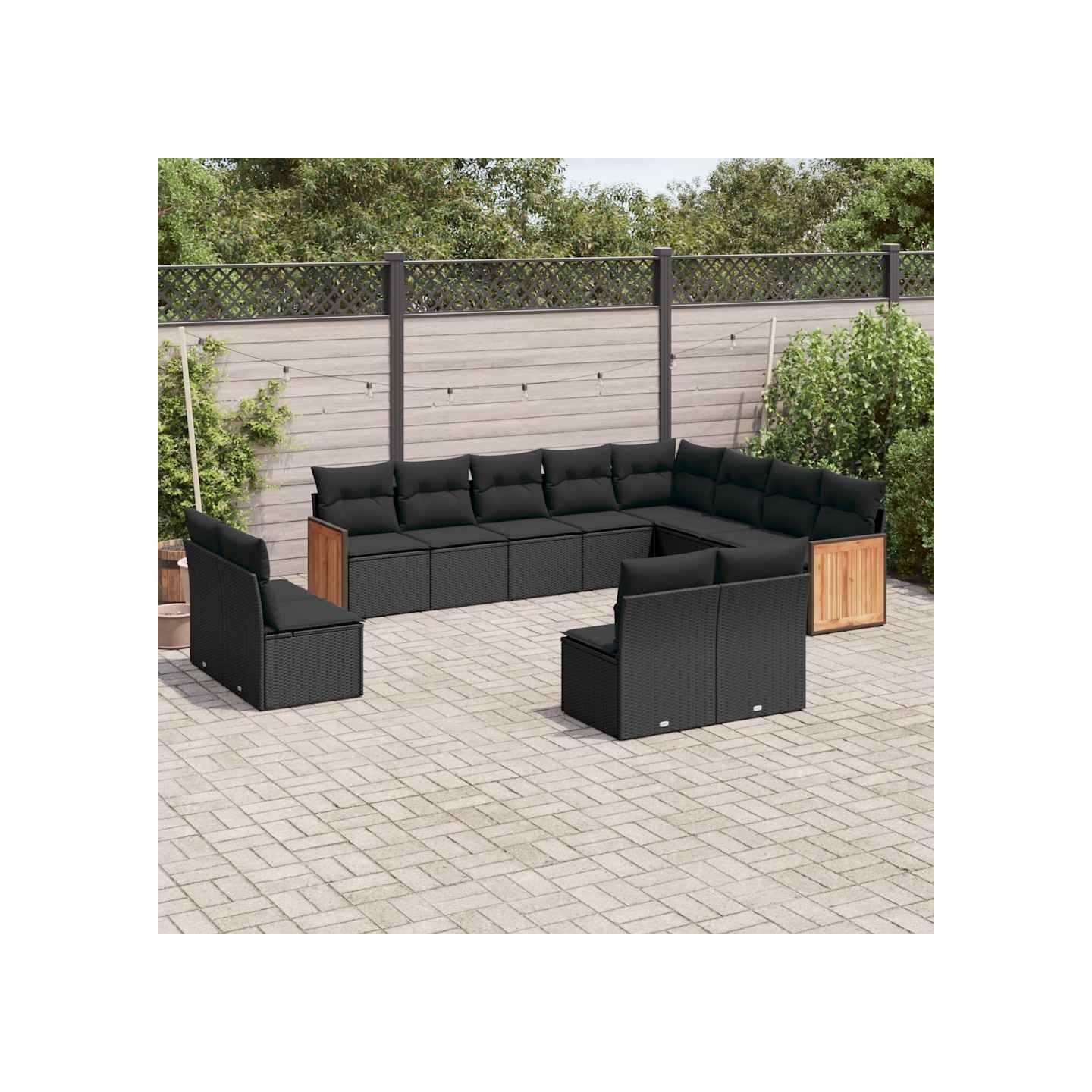 Salon de jardin 12 pcs avec coussins noir résine tressée