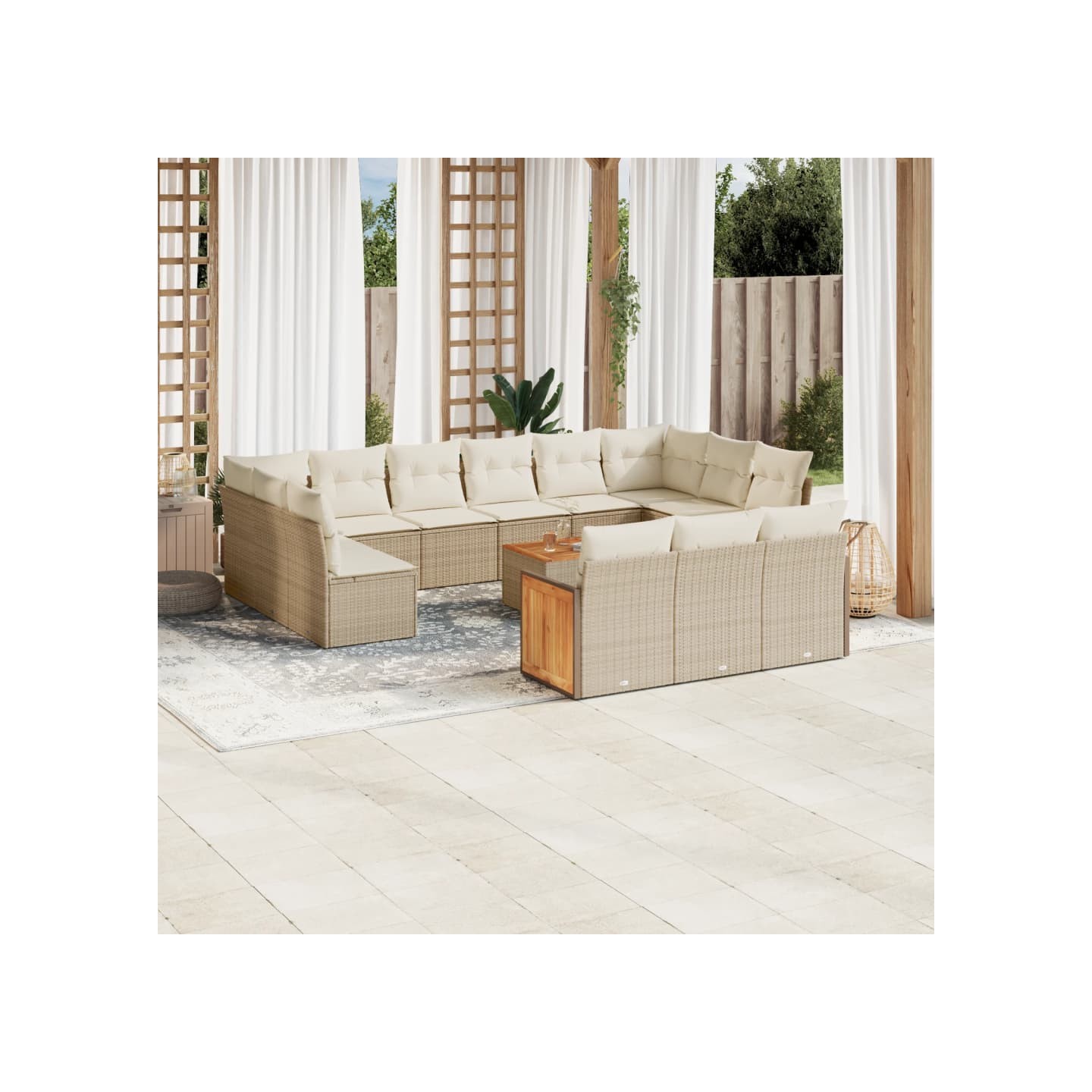 Salon de jardin avec coussins 14 pcs beige résine tressée