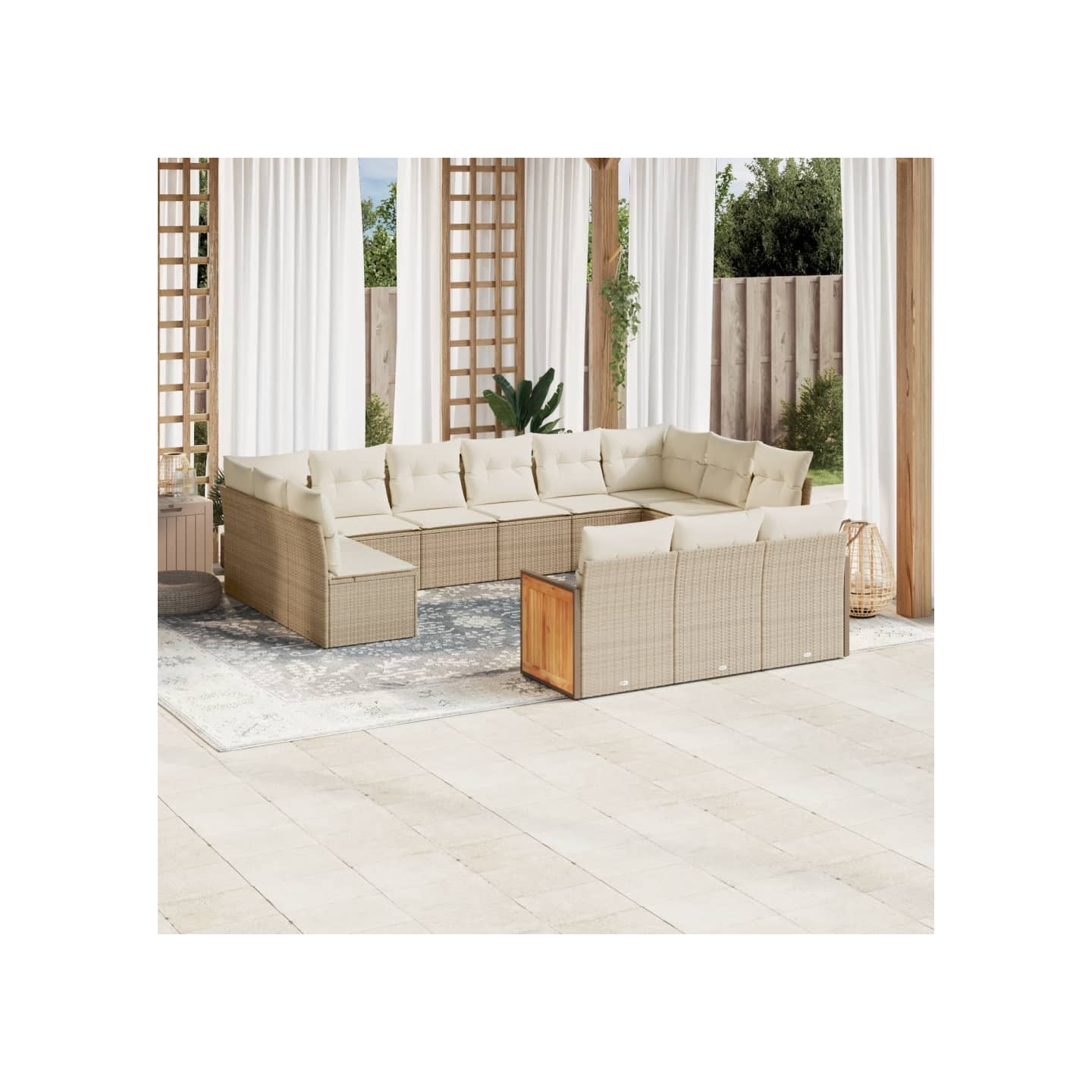 Salon de jardin avec coussins 13 pcs beige résine tressée
