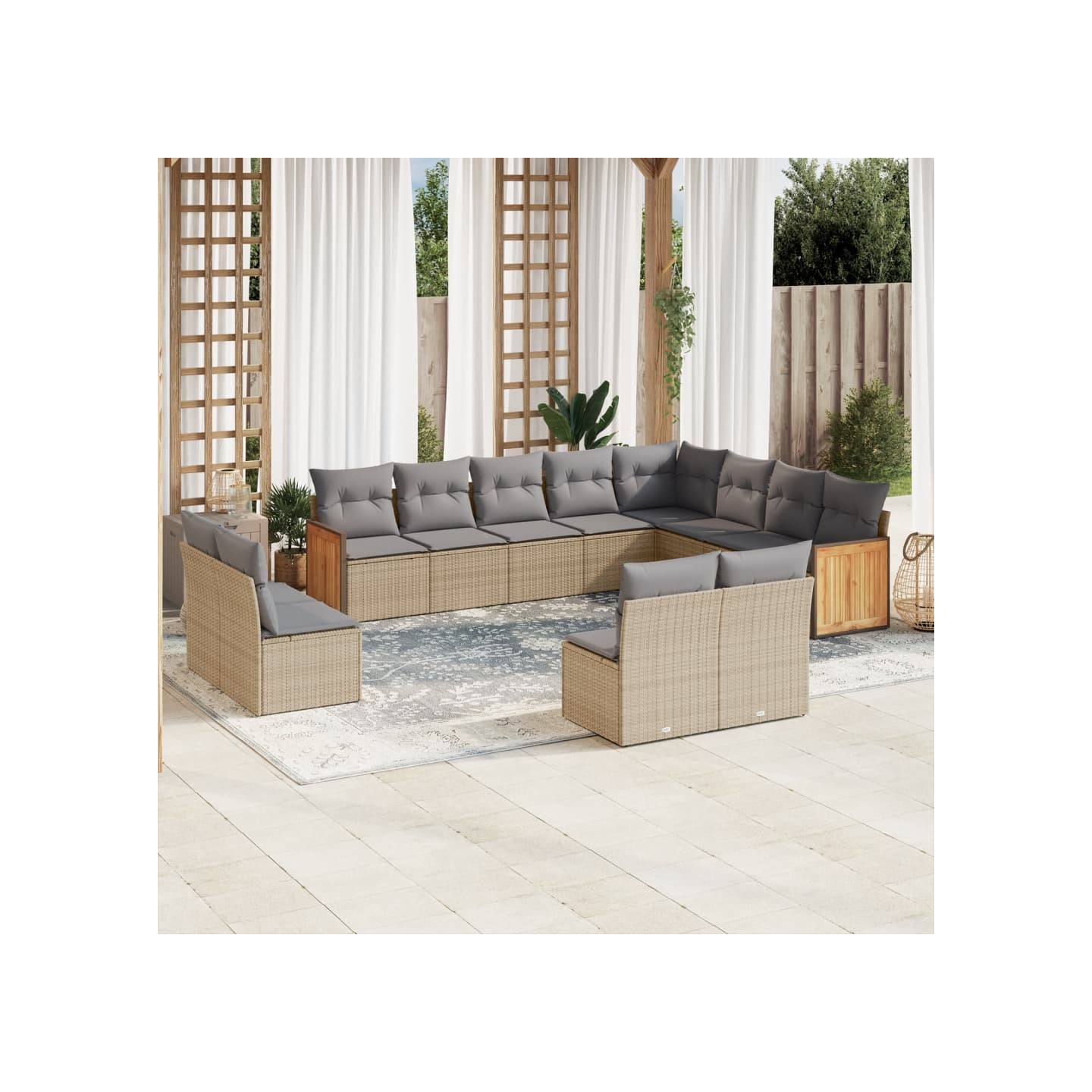 Salon de jardin avec coussins 12 pcs beige résine tressée