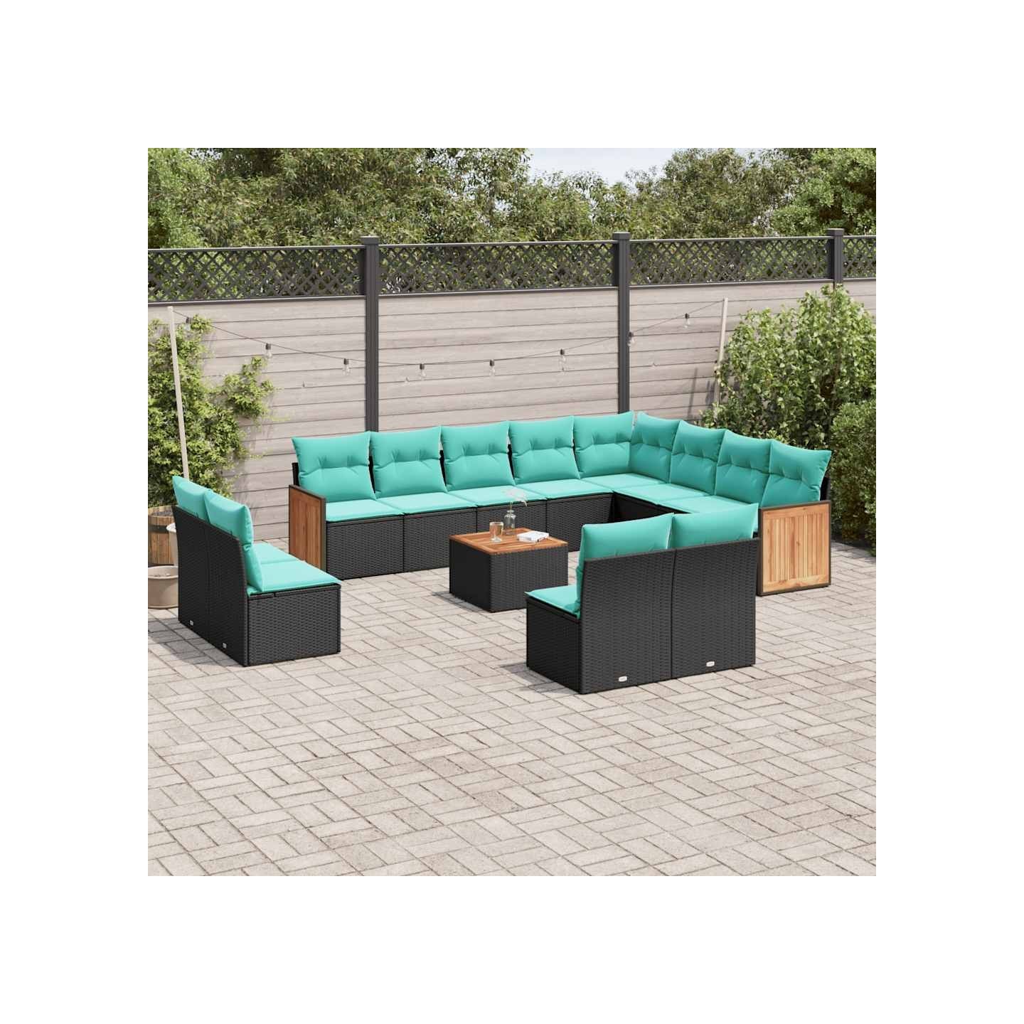 Ensemble de canapé de jardin 13 pcs avec coussins noir