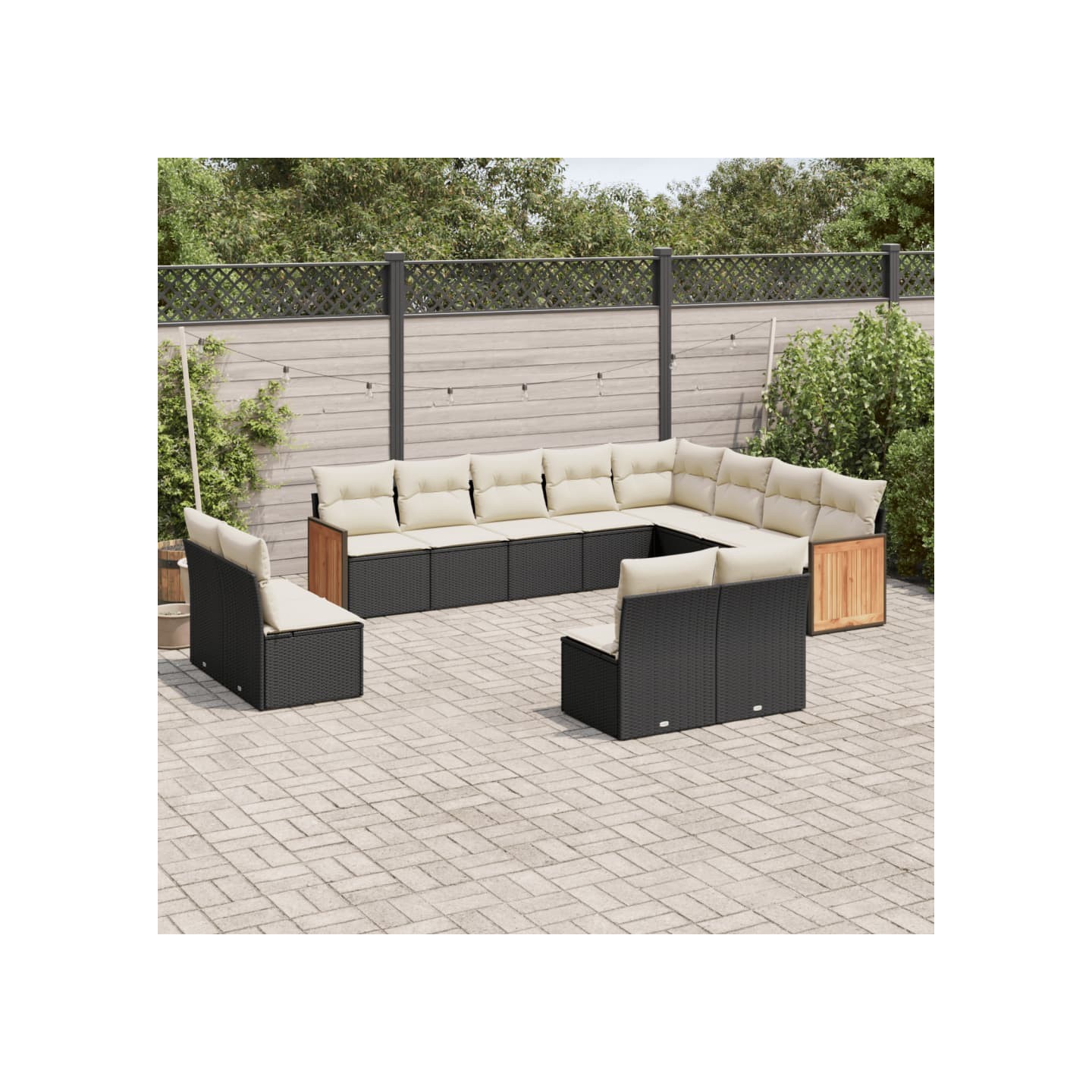 Salon de jardin 12 pcs avec coussins noir résine tressée