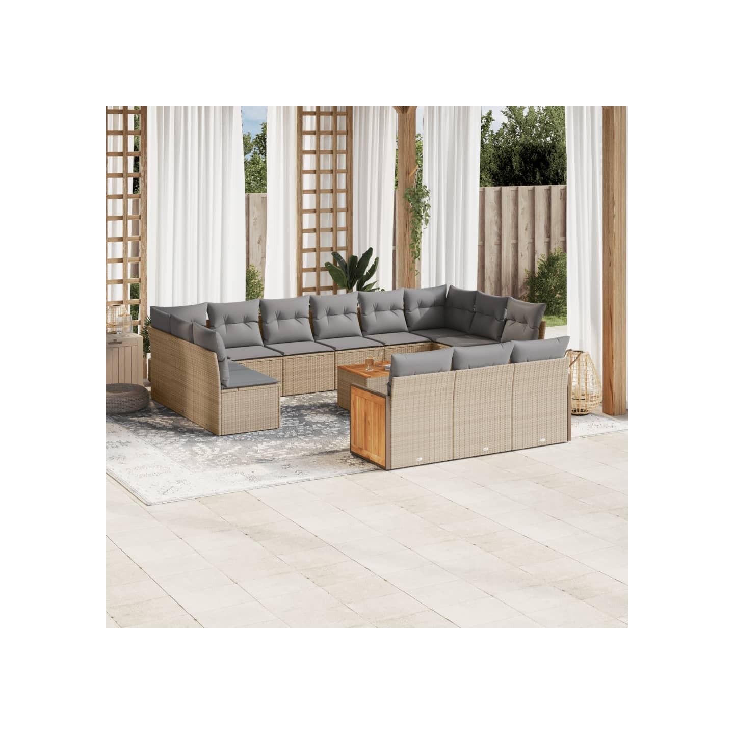 Salon de jardin avec coussins 14 pcs beige résine tressée