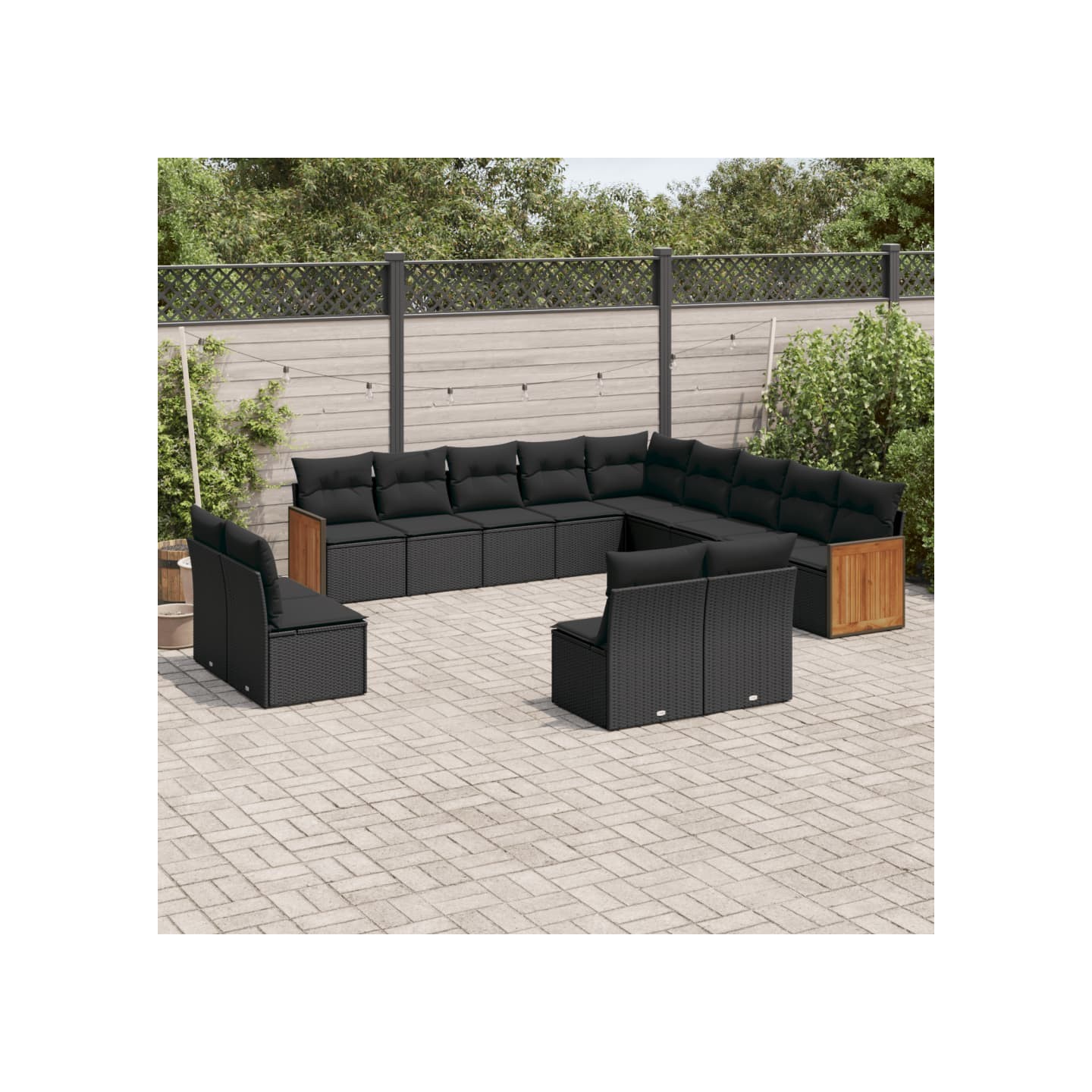 Salon de jardin avec coussins 13 pcs noir résine tressée