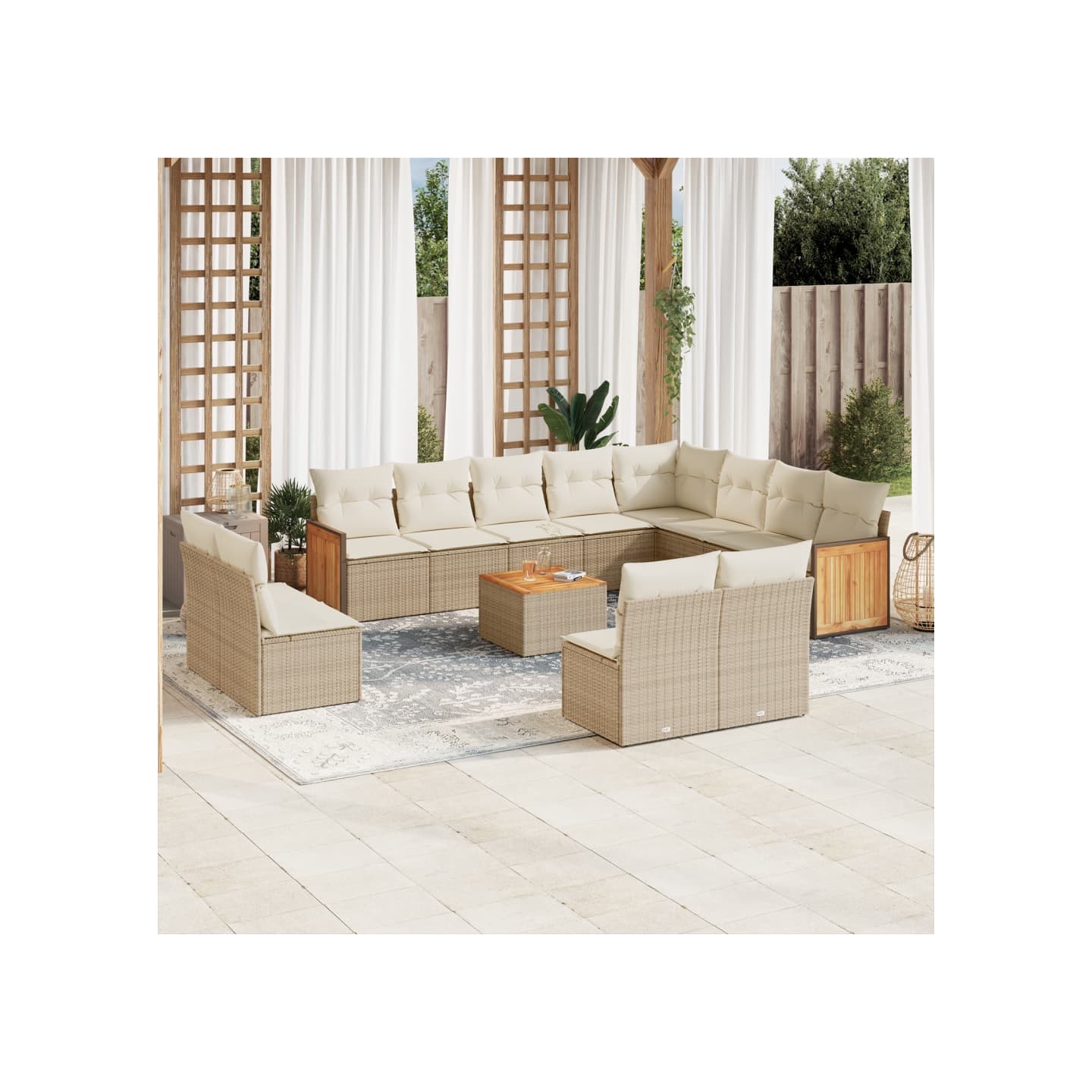 Salon de jardin avec coussins 13 pcs beige résine tressée