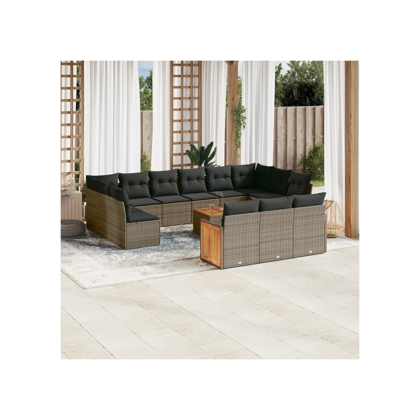 Salon de jardin avec coussins 14 pcs gris résine tressée
