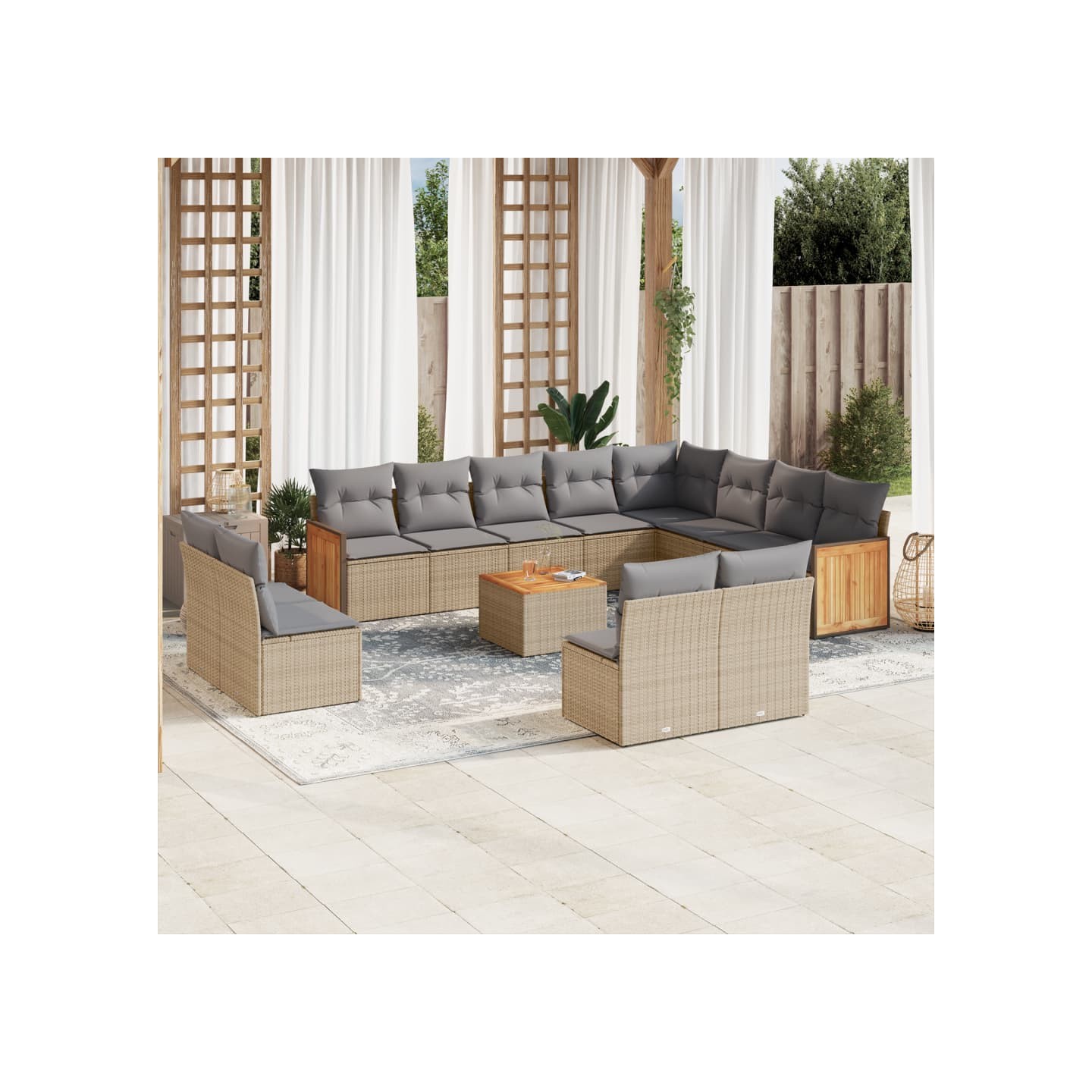 Salon de jardin avec coussins 13 pcs beige résine tressée