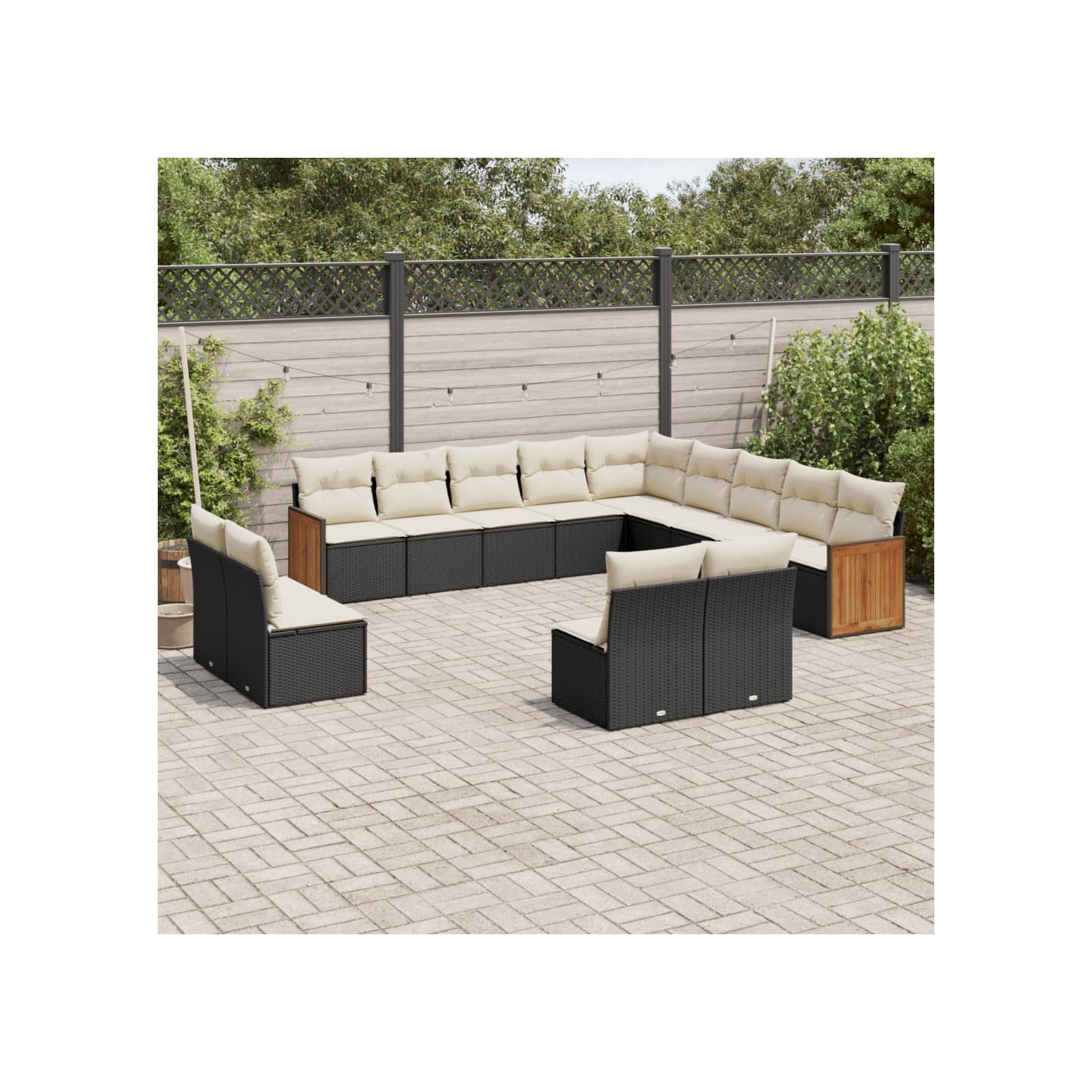 Salon de jardin avec coussins 13 pcs noir résine tressée