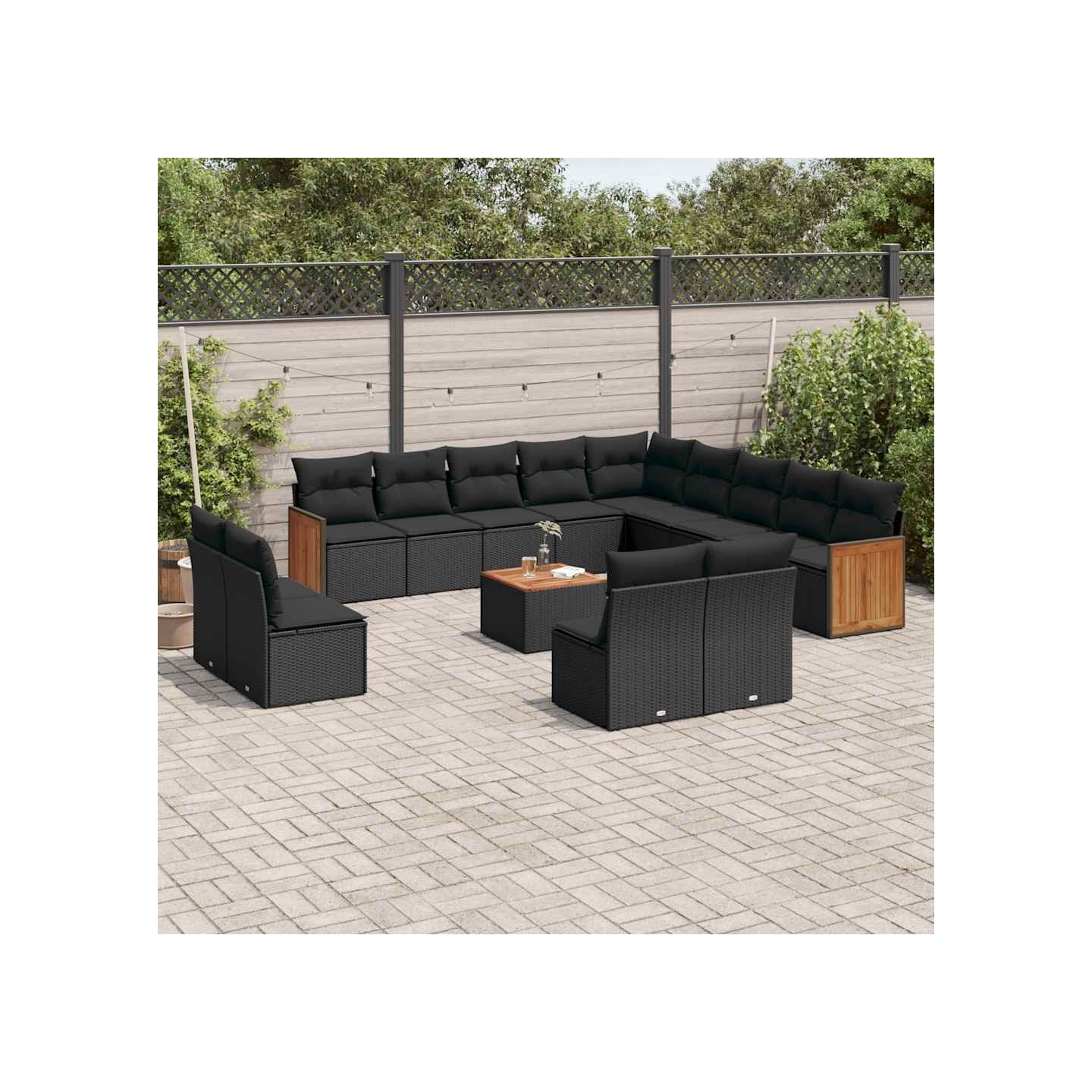 Salon de jardin avec coussins 14 pcs noir résine tressée