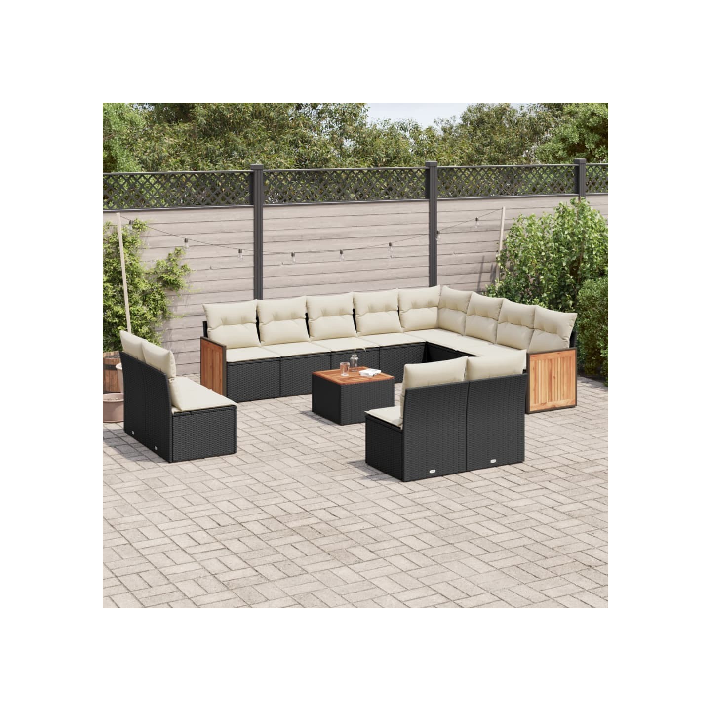 Salon de jardin avec coussins 13 pcs noir résine tressée
