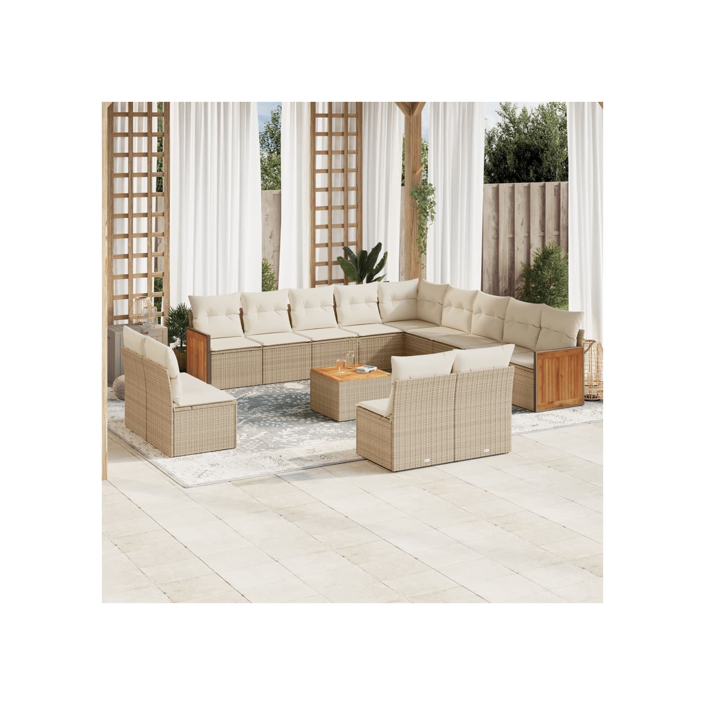 Salon de jardin avec coussins 14 pcs beige résine tressée
