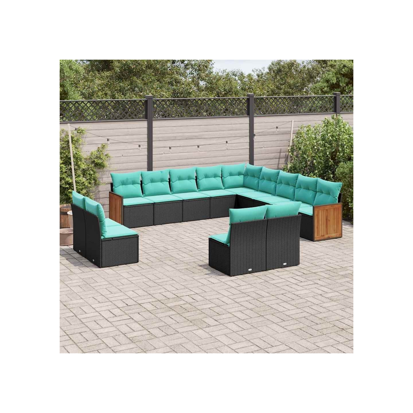 Salon de jardin avec coussins 13 pcs noir résine tressée