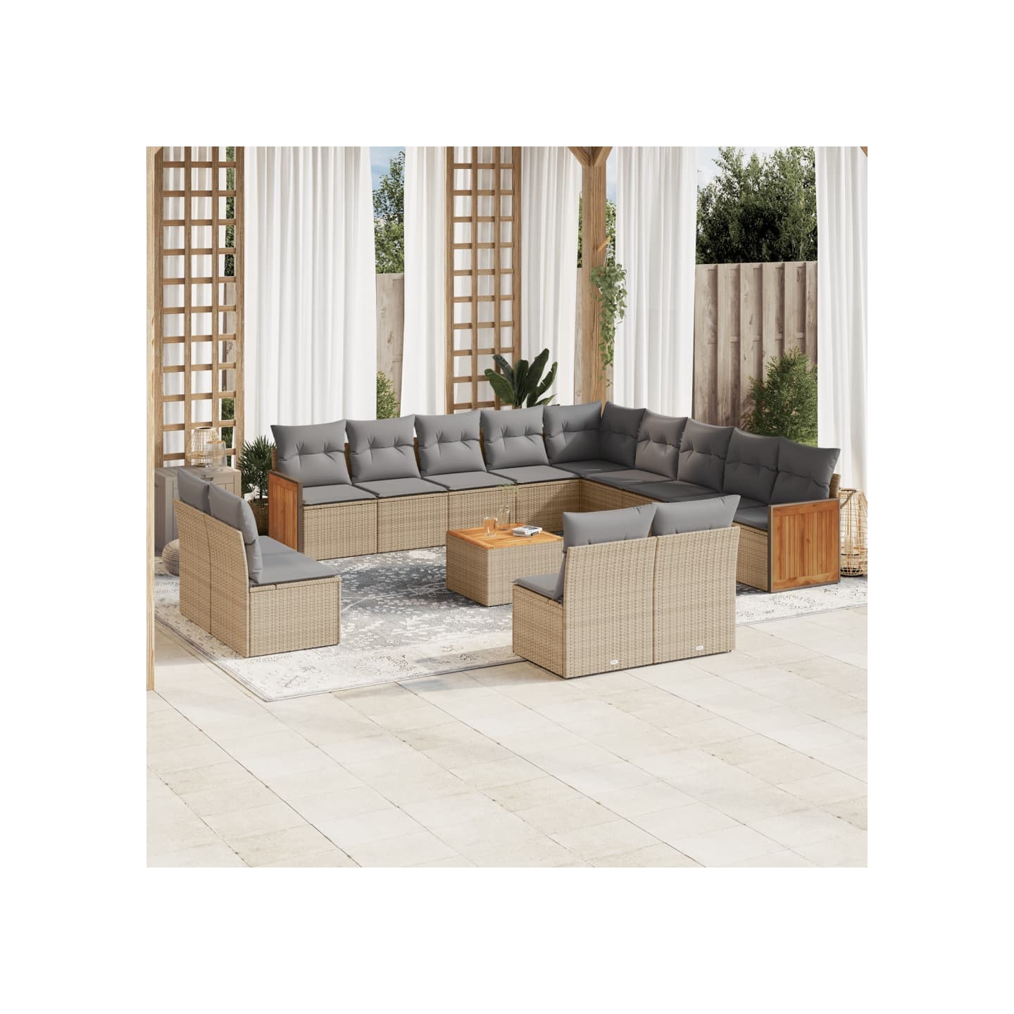Salon de jardin avec coussins 14 pcs beige résine tressée