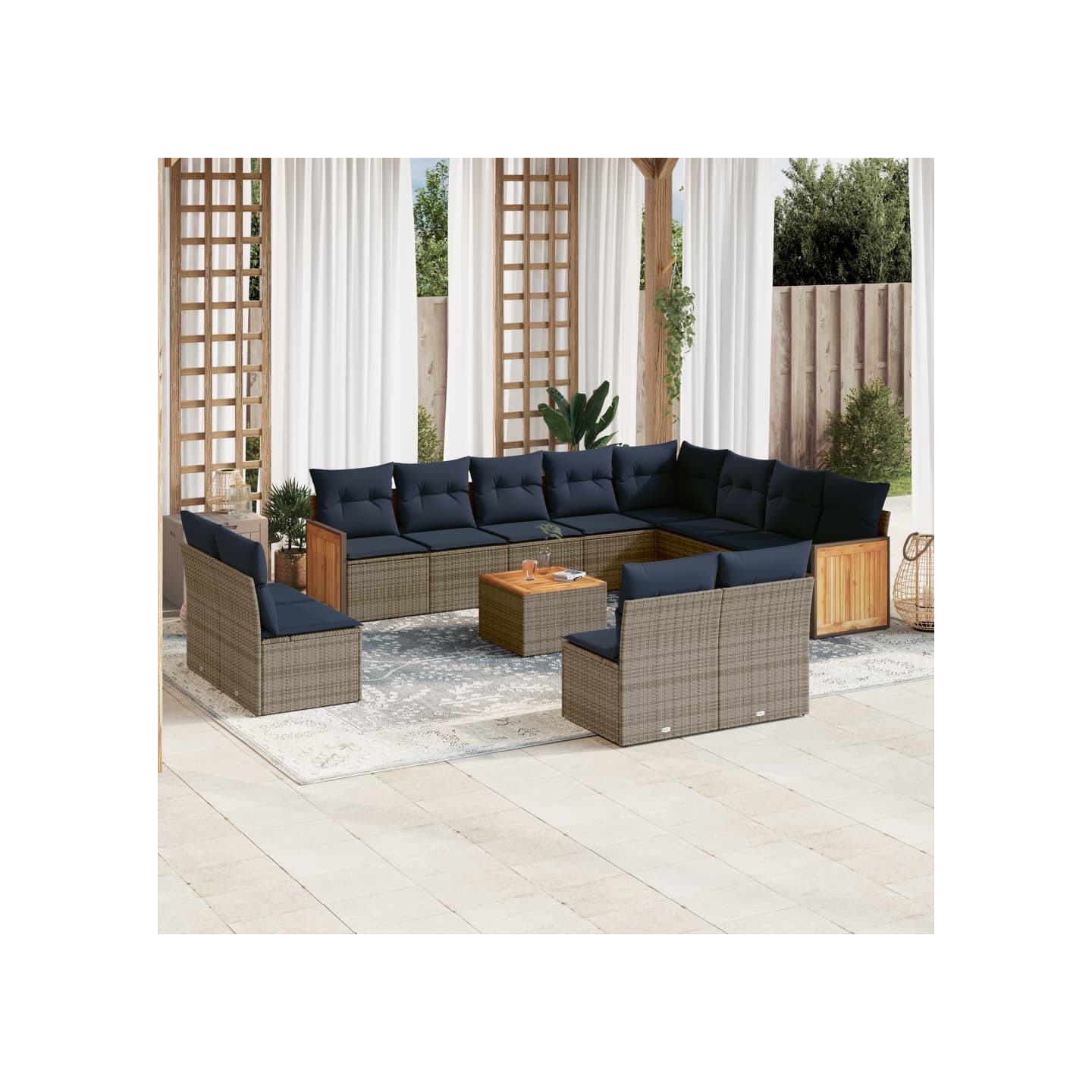 Ensemble de canapé de jardin 13 pcs avec coussins gris